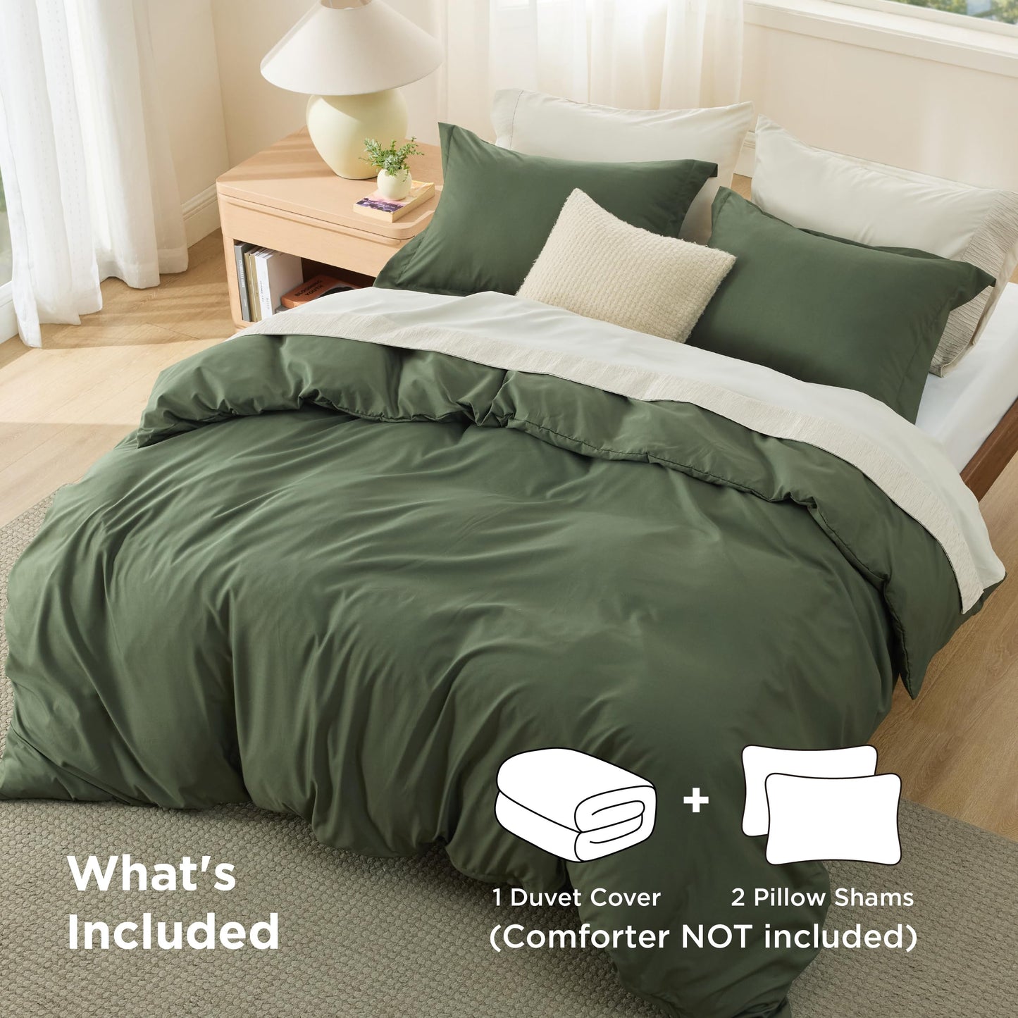 Bedsure Duvet Cover King Size - Extra Soft Double Brushed Microfiber Bedding Set with Zipper Closure for Kids, 3 Pieces, Includes 1 Duvet Cover King (104"x90") & 2 Pillow Shams, Olive Green