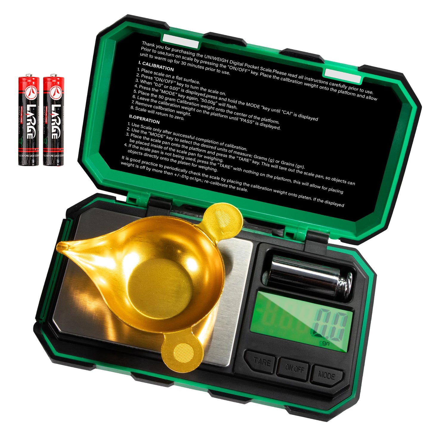 UNIWEIGH Digital Reloading Scale Precision 1500 Grains x 0.1gn,Powder Scale for Reloading, Grain Scales with LCD Display/Tare/Calibration Functions,microgram Scales Pocket,Includes Batteries