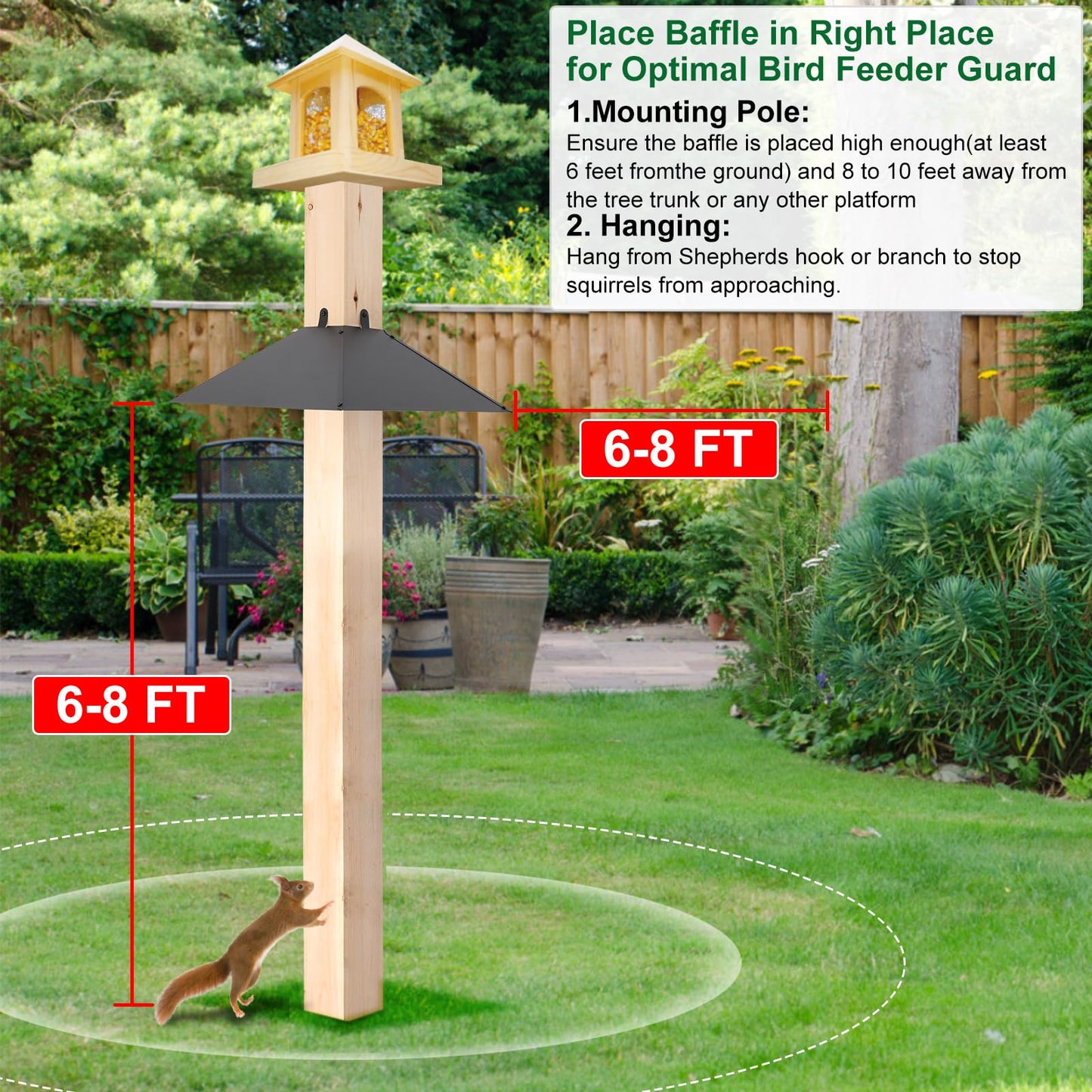 BULFULL Metal Squirrel Baffle for 4x4 Post or Hanging, 2-in-1 Outdoor Wooden Pole Mount Squirrel Baffle for Bird Feeder Pole, 17 Inch Hanging Baffle Feeders to Deter Squirrels or Small Animals - 1PC