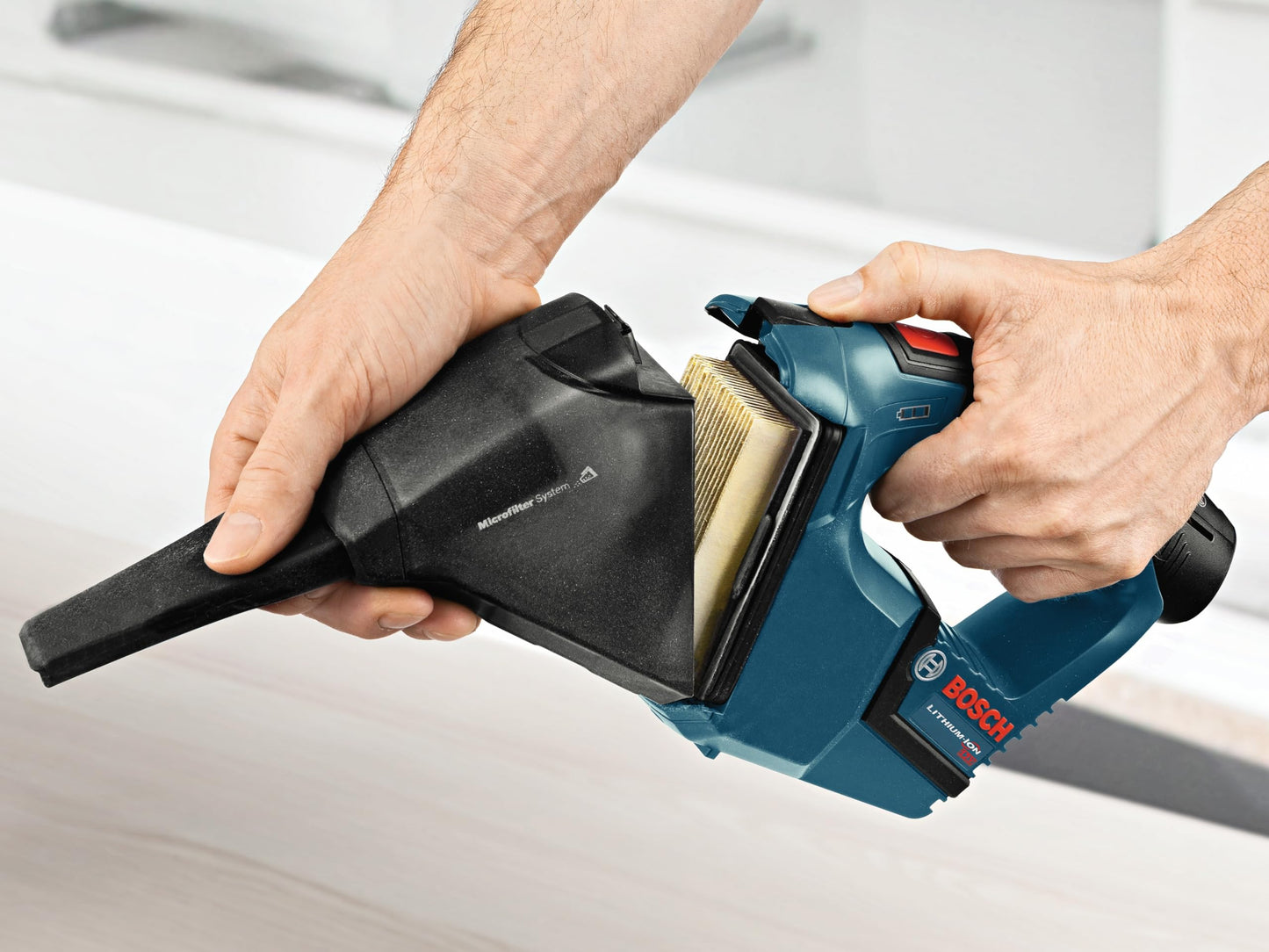 BOSCH VAC120 12V Max Hand Vacuum - Lightweight, Micro-Filter System Captures 98% of Particles, Flat Filter Design, Removable Crevice Nozzle (Bare Tool)