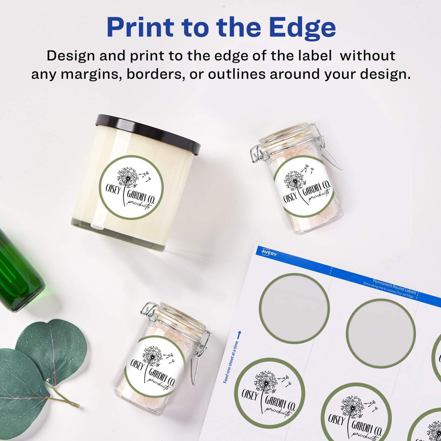 White Print-to-the-Edge Easy Peel Round Labels