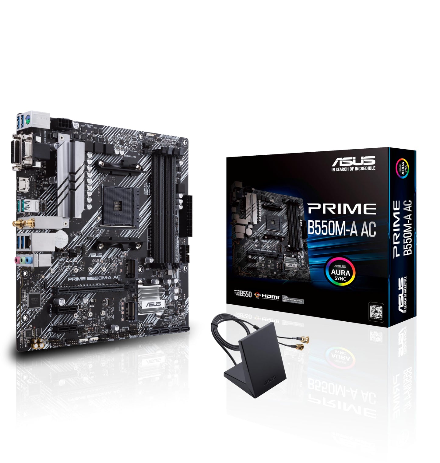 ASUS Prime B550M-A AC AMD AM4 (3rd Gen Ryzen) Micro ATX Motherboard (PCIe 4.0, WiFi, ECC Memory, 1Gb LAN, HDMI 2.1/D-Sub, 4K@60HZ, Addressable Gen 2 RGB Header and Aura Sync)