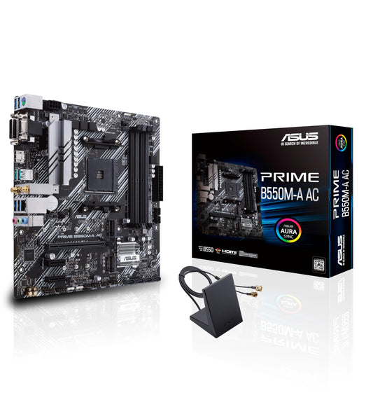 ASUS Prime B550M-A AC AMD AM4 (3rd Gen Ryzen) Micro ATX Motherboard (PCIe 4.0, WiFi, ECC Memory, 1Gb LAN, HDMI 2.1/D-Sub, 4K@60HZ, Addressable Gen 2 RGB Header and Aura Sync)