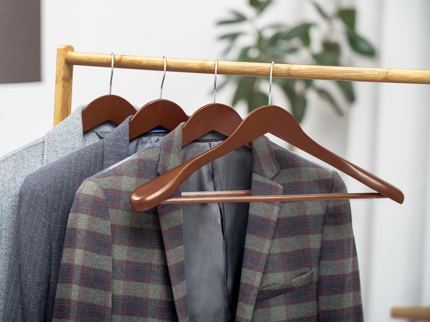 StorageWorks Wooden Hangers 6 Pack, Extra Wide Shoulder Wood Coat Hanger for Coats, Shirts, Jackets, Pants, Suits, Walnut Color