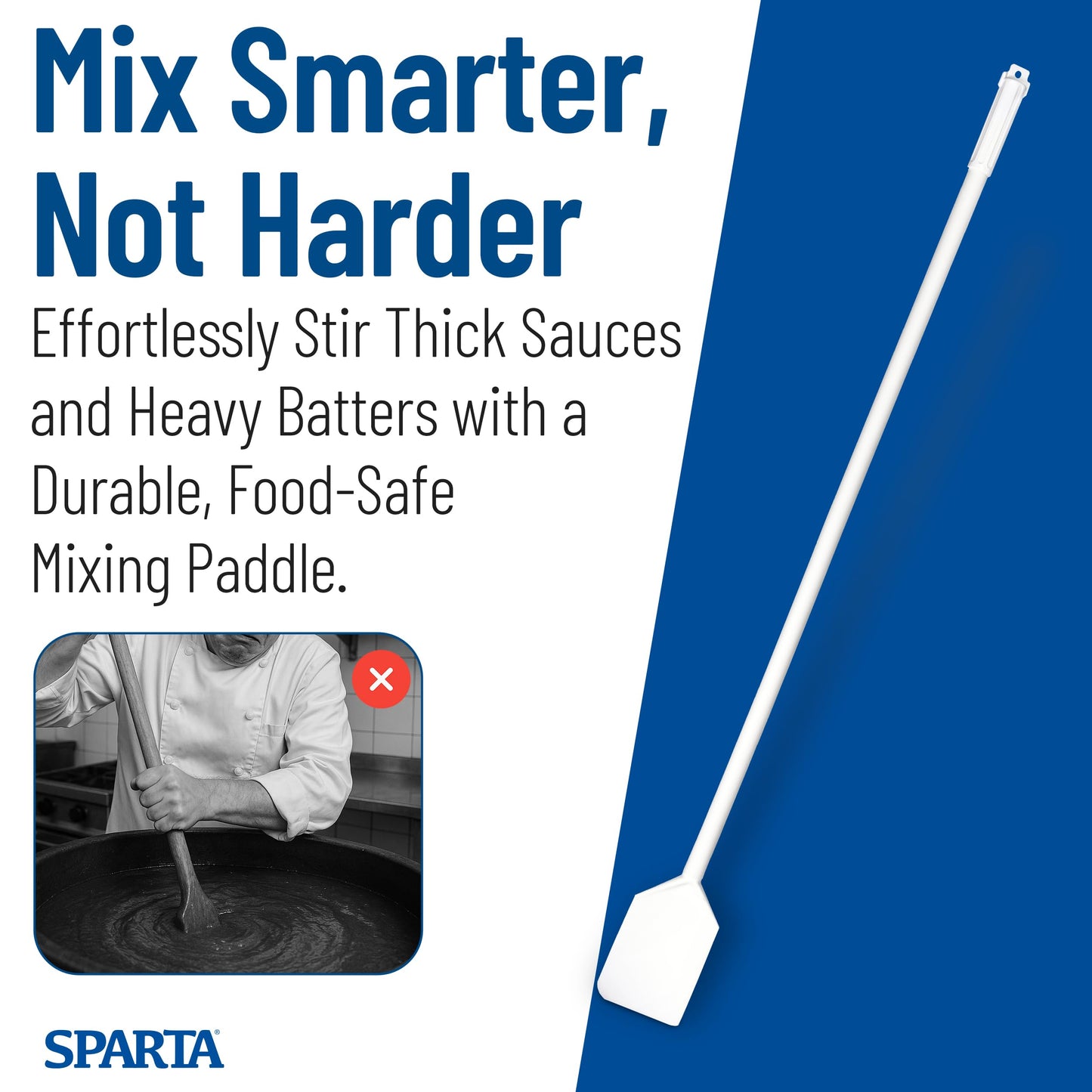 Sparta Nylon Paddle Mixing Scraper, Food Safe, Waterproof with Long Handle for Large Batch Cooking and Cleaning, 48 Inches, White