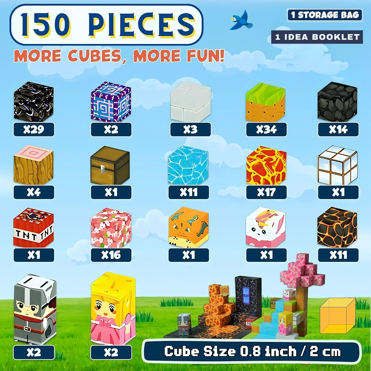 150PCS Magnetic Blocks Building Cubes, STEM Learning Toys Magic Portal Adventure Set, Stacking Blocks Montessori Sensory Games, Educational Birthday Gift for 3 4 5 6 7 8-12 Year Old Boys & Girls