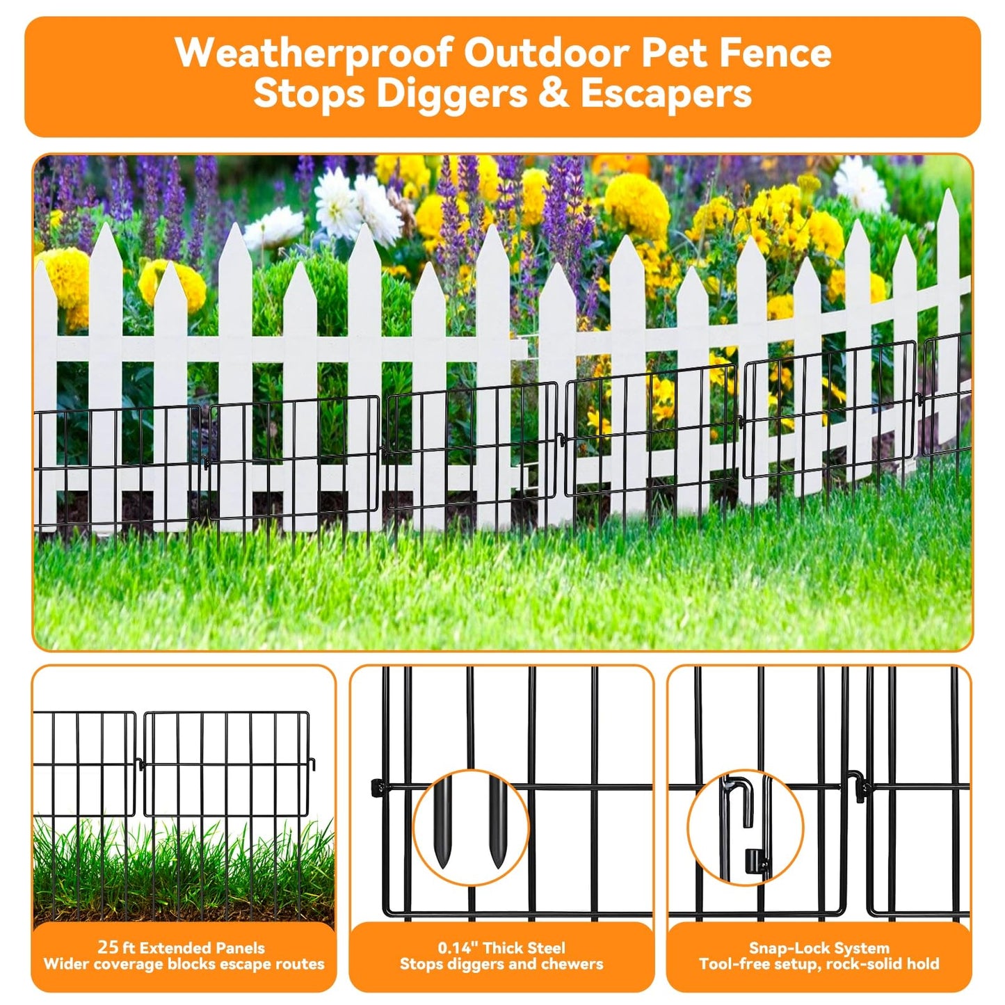 25 Pack Animal Barrier Fence No Dig Garden Defense, 13in(H) x 25ft(L) Rabbit Proof Garden Fencing with 1.2in Gaps, Metal Rabbit Fence for Garden, Dog Blocker Under Barriers