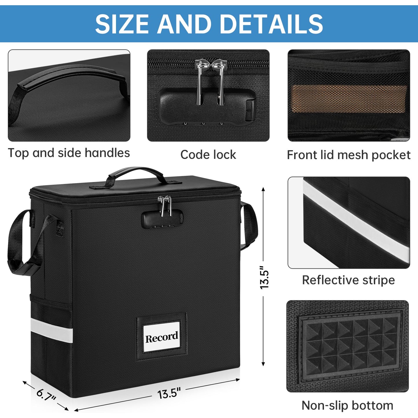 IBVIVIC Vinyl Record Storage Box with Lock,Holds up 35+ Records， Fireproof＆Water Resistant LP Record Organizer Crate with Lid for Valuable Album Collection(34 x 17 x 34CM)