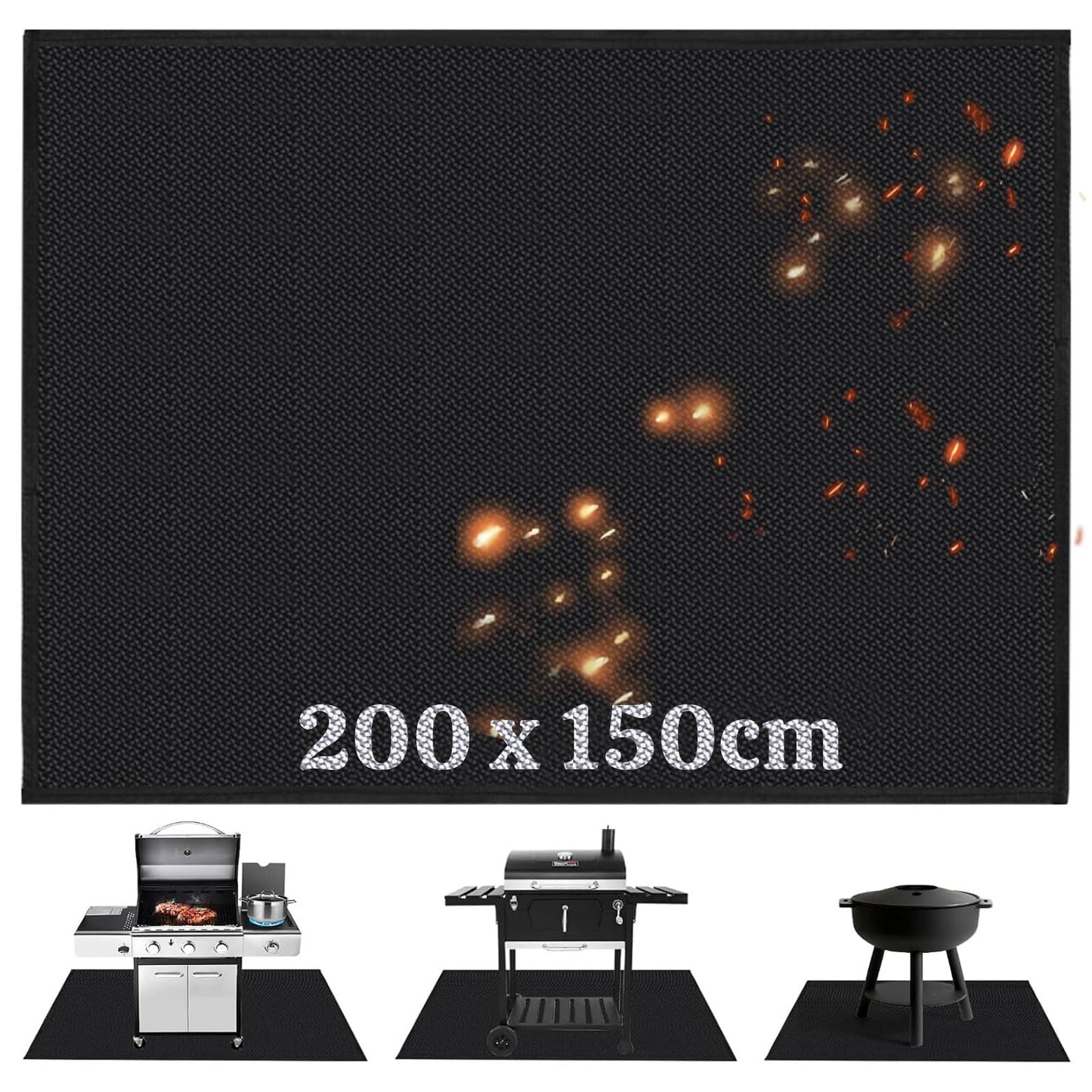 LeadCon 200 x 150cm Extra Large Under Grill Mat, Fireproof Pit Mat for Grill Deck and Patio Protector, Flat Top Grill, Outdoor Charcoal, Fire Resistant Rugs for Fireplace, Reusable Fire Pit Mat…