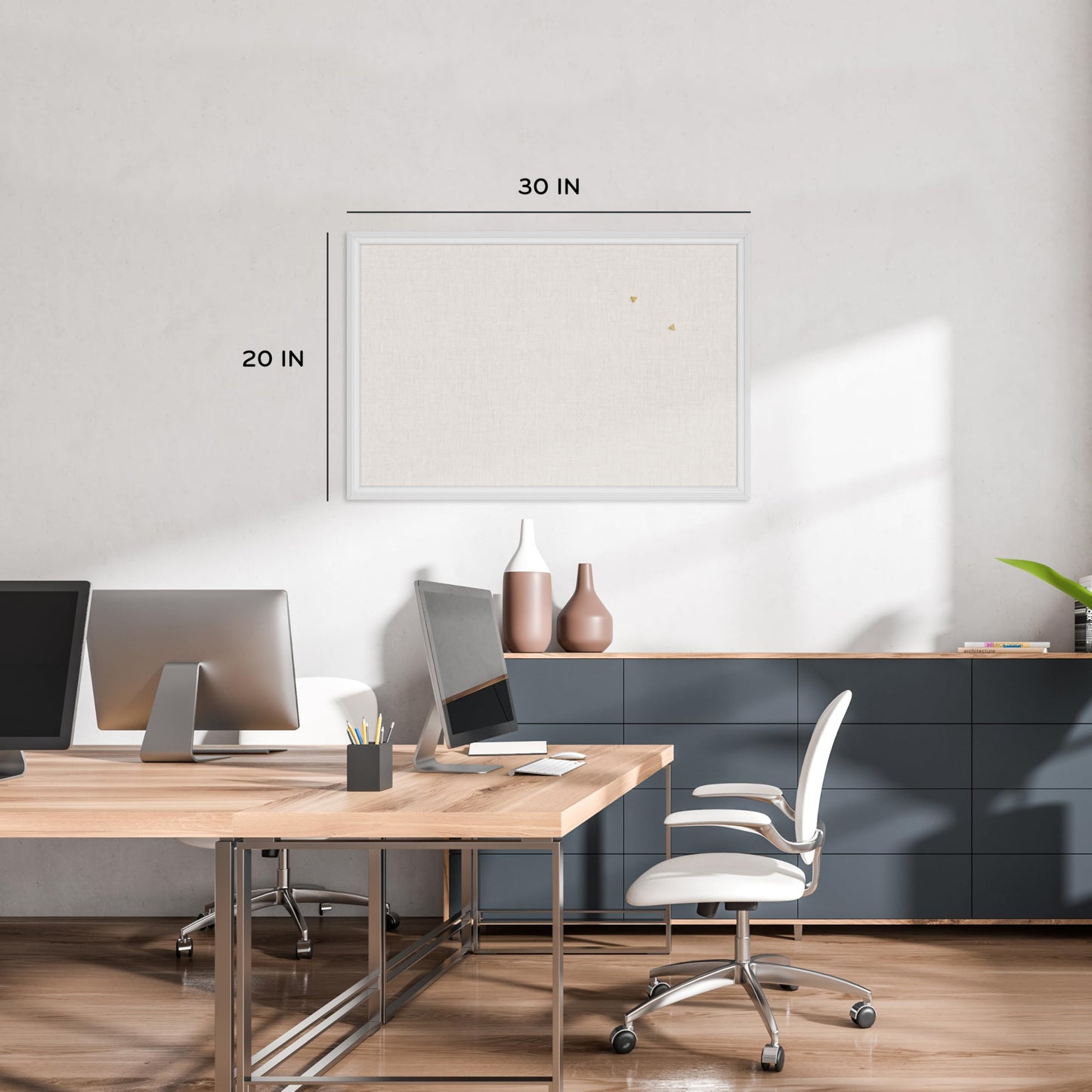 U Brands Cork Linen Bulletin Board, 20 x 30 Inches, White Wood Frame (2074U00-01)