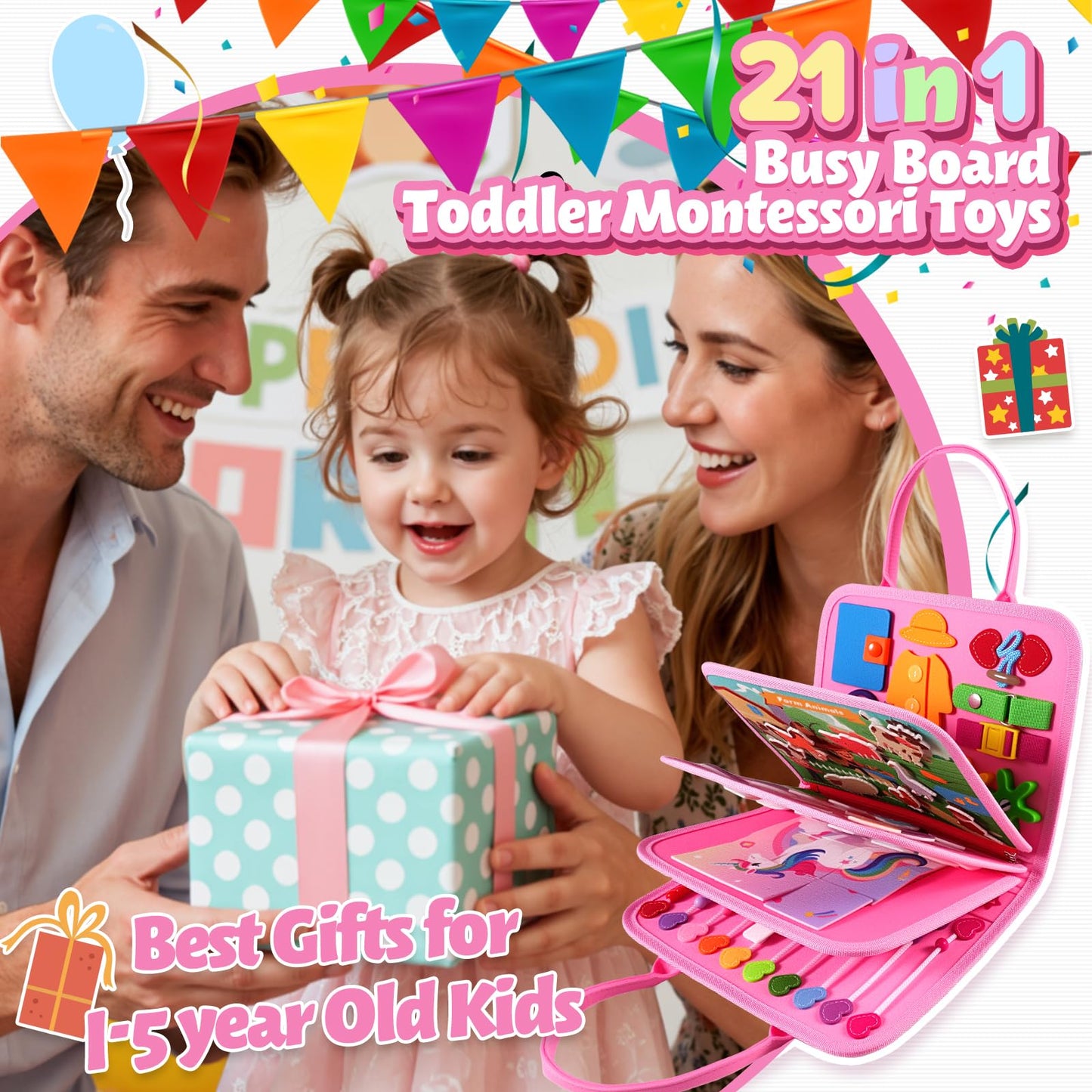ZOOI Toddler Toys Busy Board - Montessori Toys for 1-5 Year Old Boy Girl Birthday Gifts for Kids, Sensory Toys Baby Essentials, Busy Book for Toddlers 1-5 Year Old, Airplane Activities Toys Gifts