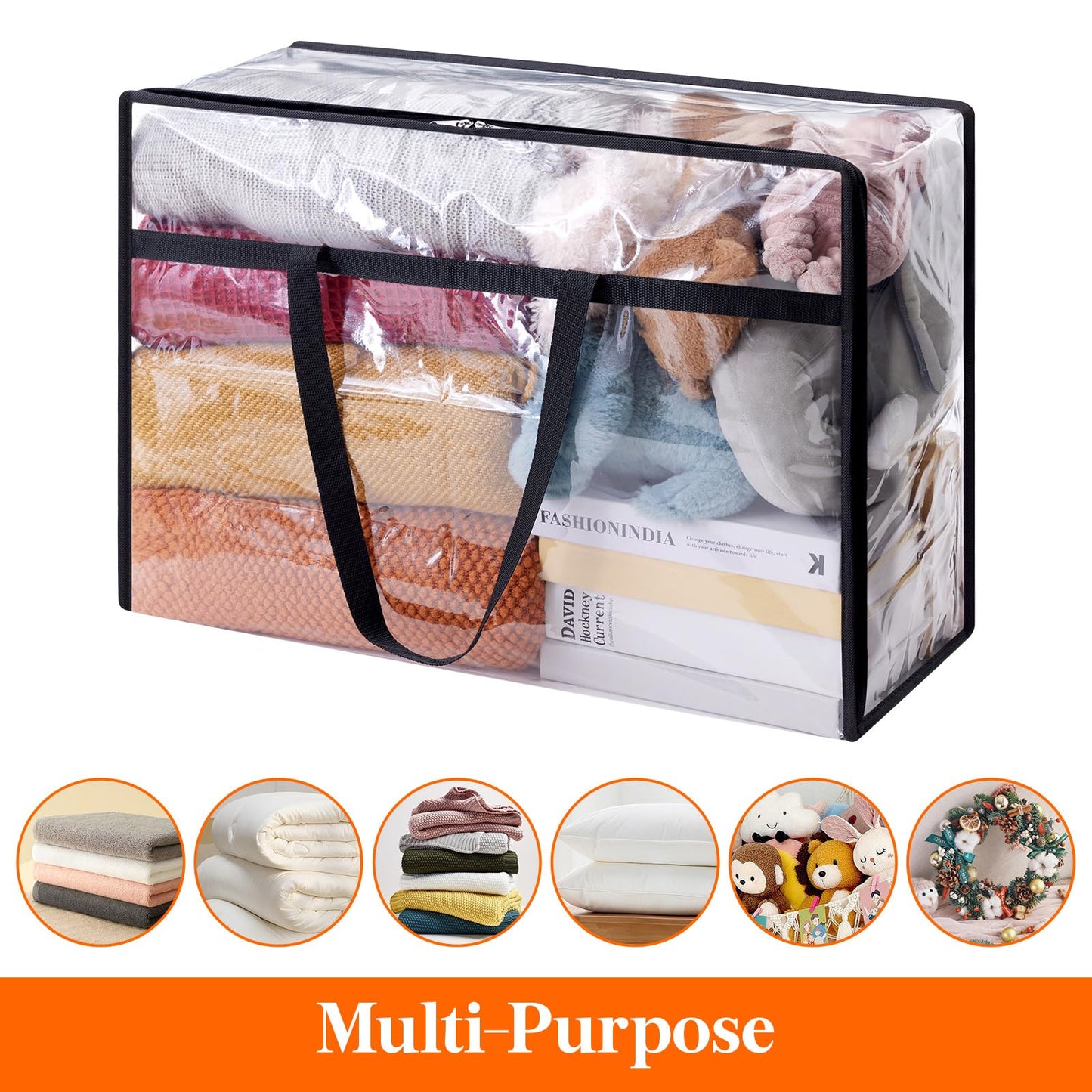 Lifewit 4 Pack Clear Clothes Storage Bags, 60L Plastic Blanket Storage Bags, Vinyl Foldable Moving Bags with Zipper, Closet Organizers and Storage Containers for Bedding, Duvet, Comforter