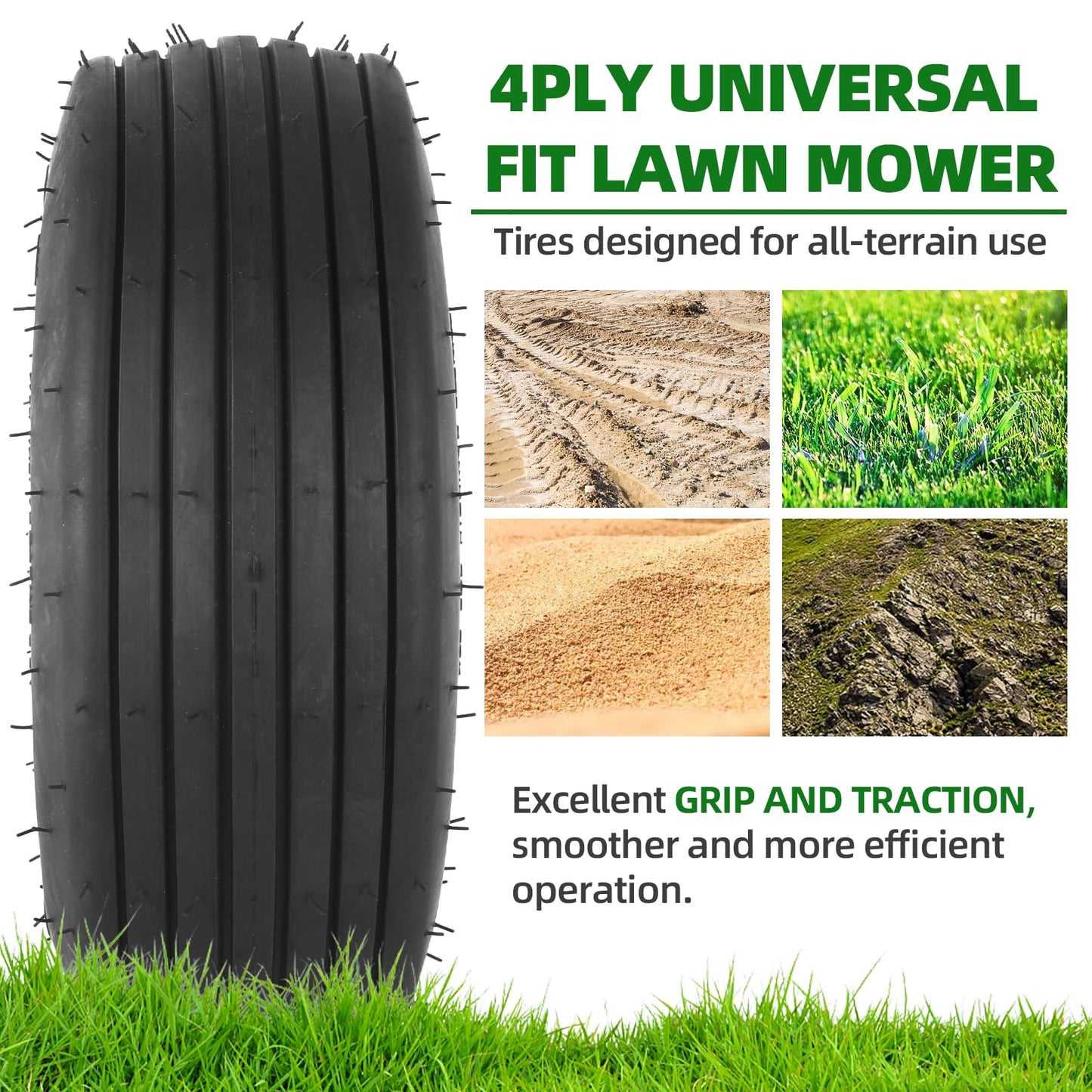 AR-PRO (2-Pack) 11x4.00-5 Tire and Wheel Assembly, 11x4-5 Lawnmower Tire (4-Ply) and Rim with Tube, 3.4”-4”-4.5”-5” Centered Hub with 3/4” Bushing, Universal Lawn Mower/Yard Tractor Turf Tires