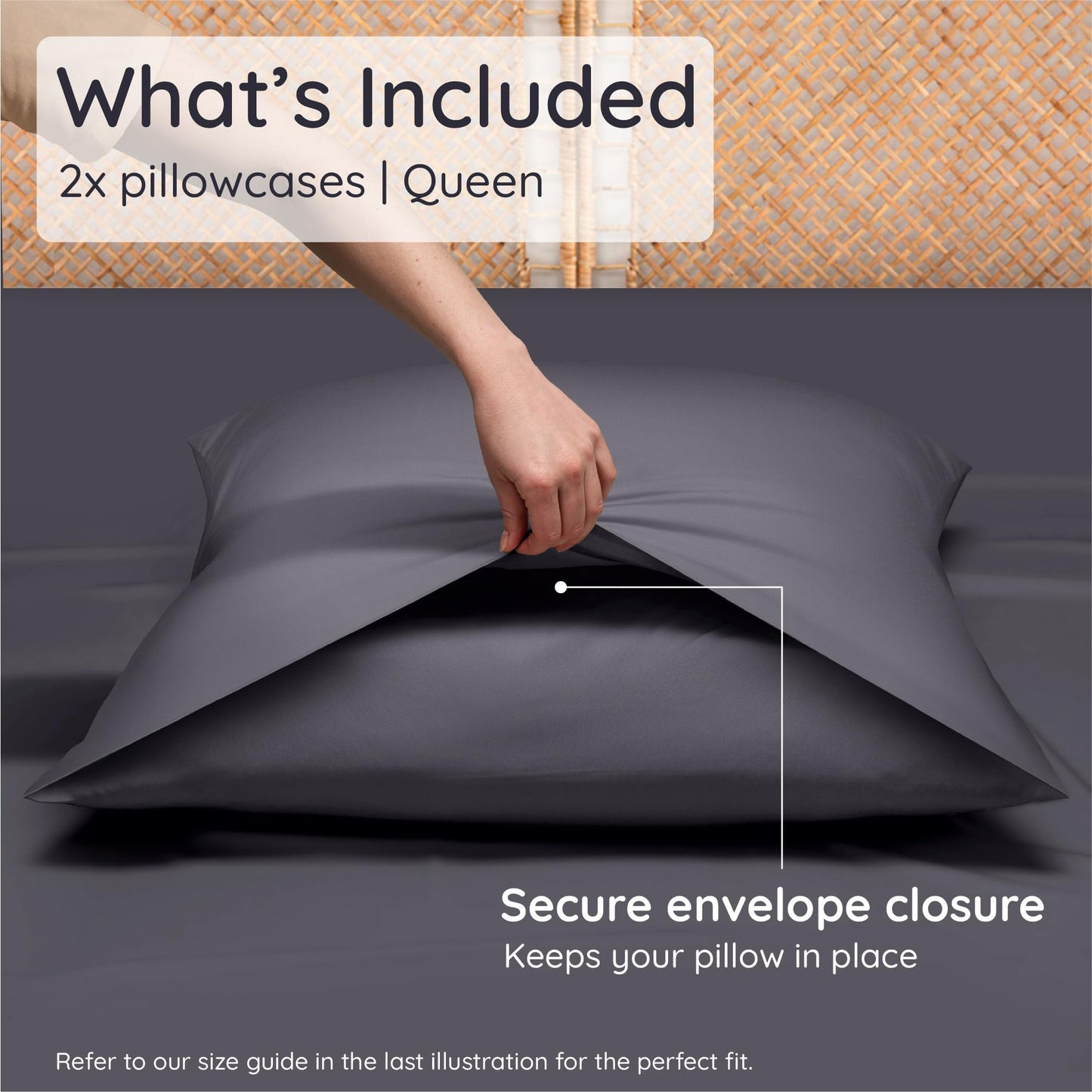 Bambaw 100% Viscose Derived from Bamboo Pillowcase Queen Size – Set of 2 Cooling Pillow Cases for Hot Sleepers, Envelope Pillow Cases Queen Size, Breathable & Super Soft Pillow Cases (Charcoal)
