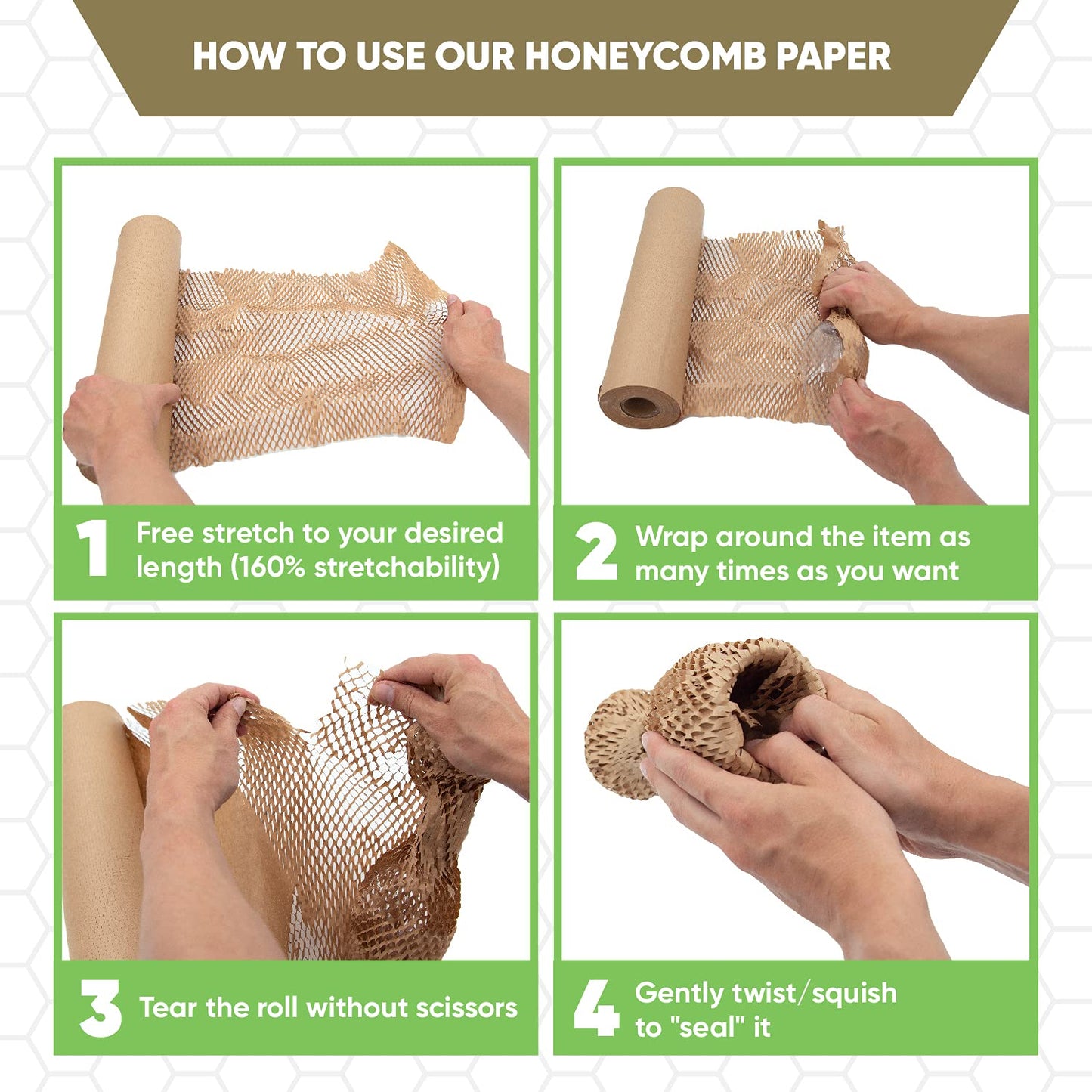 Honeycomb Packing Paper 12” x 400' | Bubble Paper Wrap Roll for Packing & Moving Supplies | Alternative to Bubble Plastic Wrap | Papier bulle pour déménagement | Plus Fragile Stickers & Rope