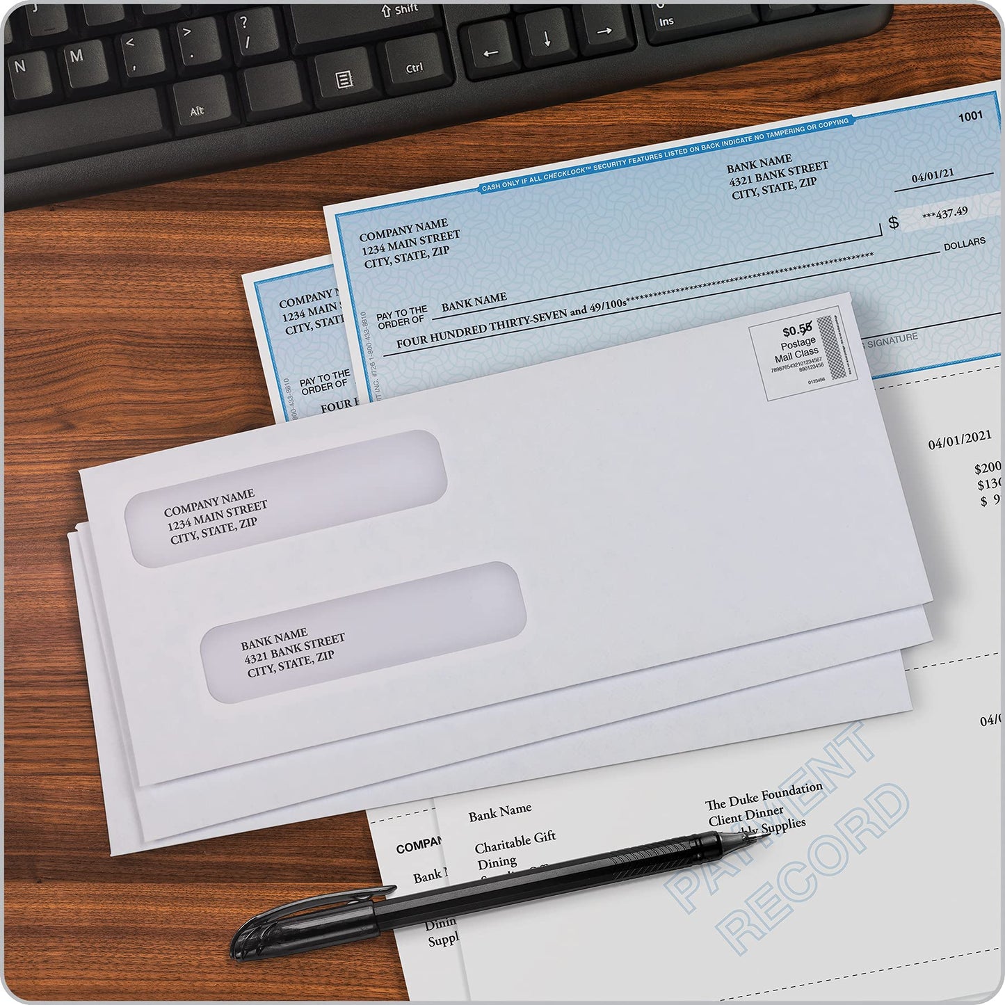 Quality Park Envelopes, #8 Double Window Security, Redi-Strip Self-Seal, White, 3-5/8" x 8-11/16", Fits QuickBooks Checks, Security-Tinted Interior, 500 Per Box