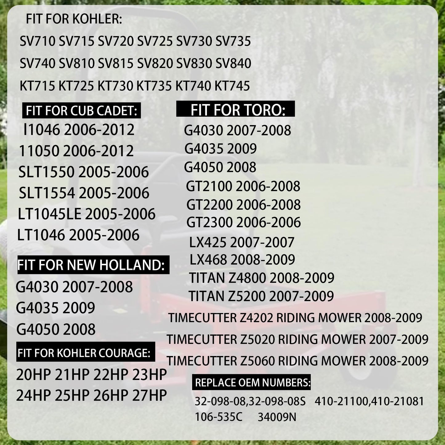 Fit for Kohler Starter 7000 Series KT715 KT725 KT730 KT735 KT740 KT745 Courage Twin SV710 SV715 SV720 SV730 SV735 SV740 SV810 SV820 SV830 SV840 3209801 3209803 3209804 3209808 Waterproof Starter
