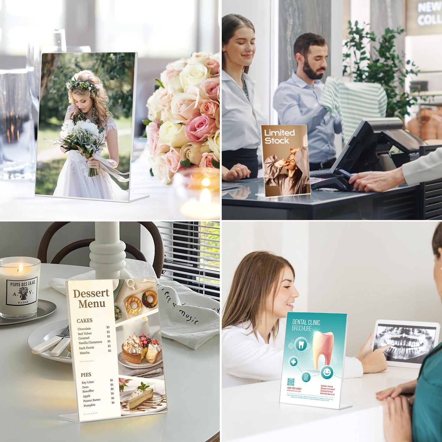 Acrylic Sign Holder 8.5x11, 6 Pack Clear L-Shape Display Stand – Tabletop Solution for Menus, Flyers & Papers, Ideal for Restaurants, Stores & Offices