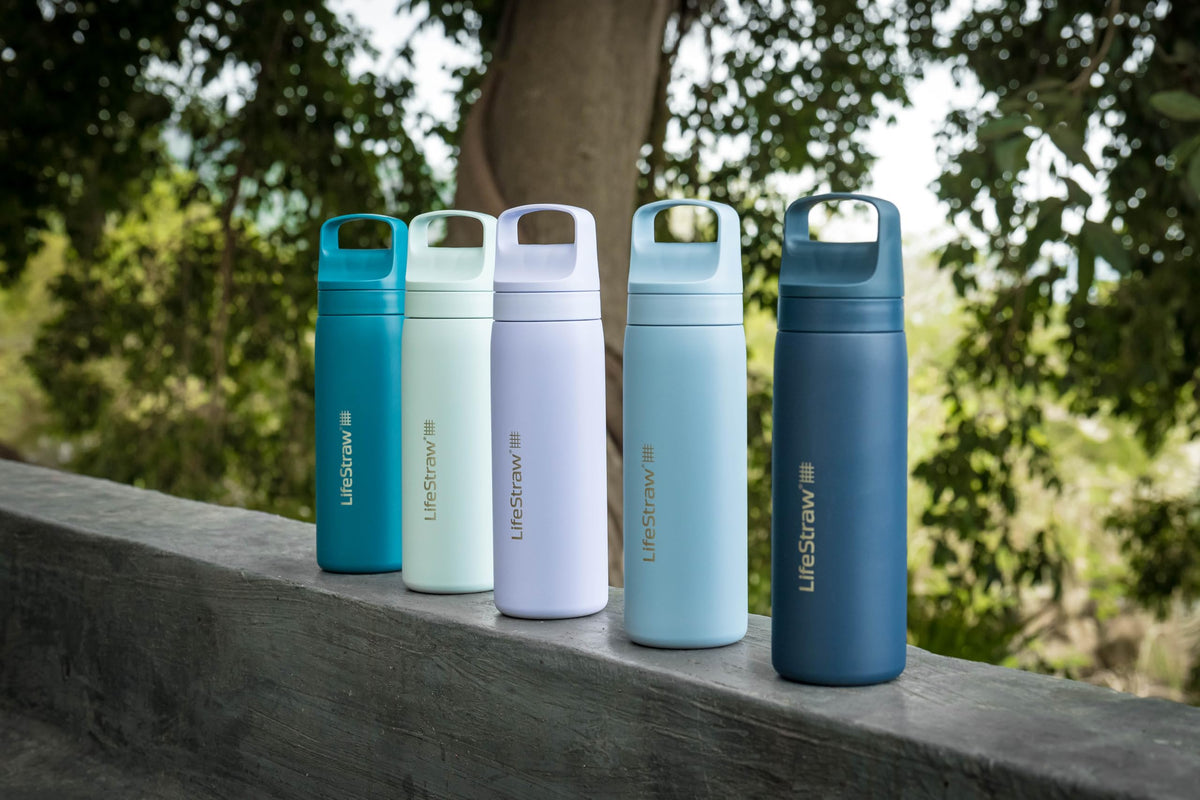 LifeStraw Go Series – Double Wall BPA-Free Vacuum Insulated 18 oz Stainless Steel Water Filter Bottle for Travel and Everyday use; Seafoam