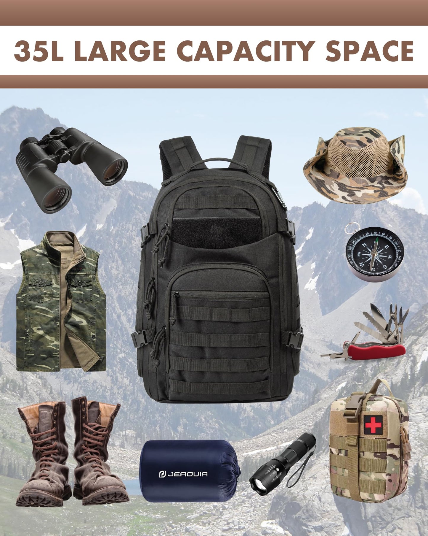 Tactical Laptop Backpack Military Backpack for Men Black Tactical Bag Backpack (Black)