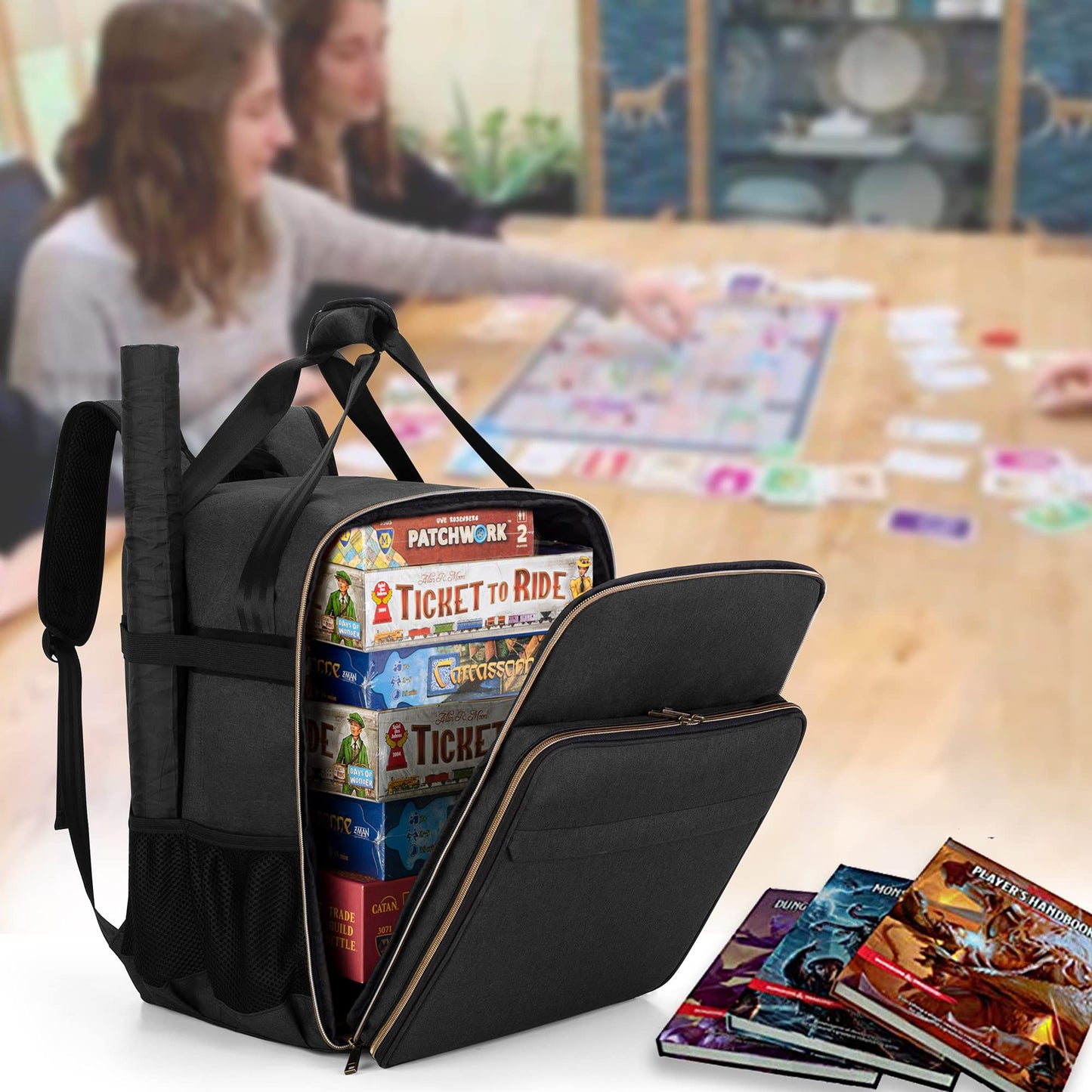 Trunab Board Game Bag Portable Padded Game Storage Tote Bag Carrier for Most Board Games, Card Game, with Large and Multiple Accessory Pockets, Carrying Handle, Map Sleeve