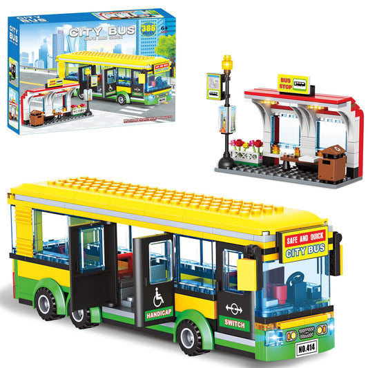 City Town Center Bus Station Building Kit, Bus Station Building Blocks Toy for Kids, with Bus & Bus Station, Best Learning Roleplay STEM Block Play Toys Gift for Boys Girls Aged 6-12 (386Pcs)