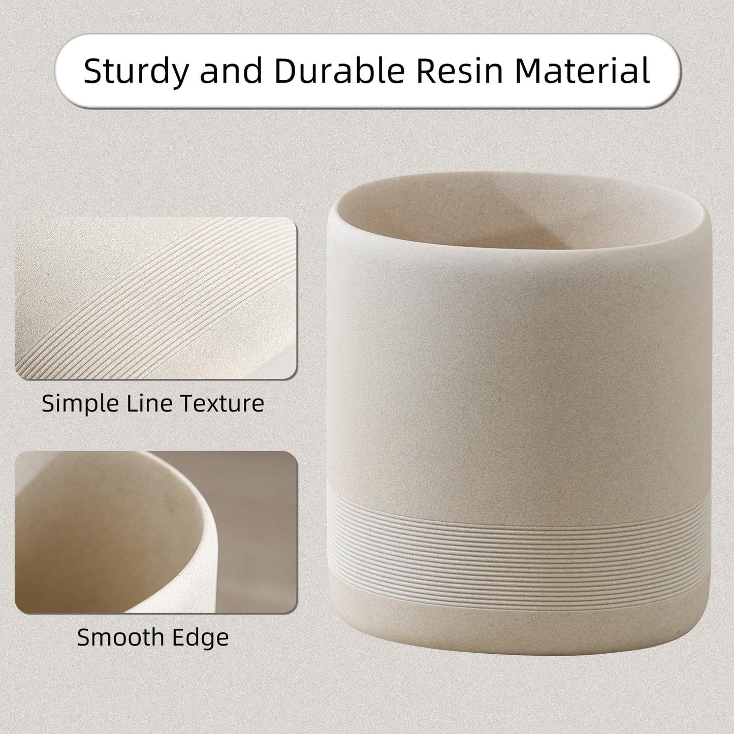 Haocoott Bathroom Trash Can, 1.6 Gallon Small Trash Can Cabinet, Simple Stone Look Oval Office Garbage Bin, Decorative Waste Basket for Bedroom, Living Room, Kitchen (Beige)
