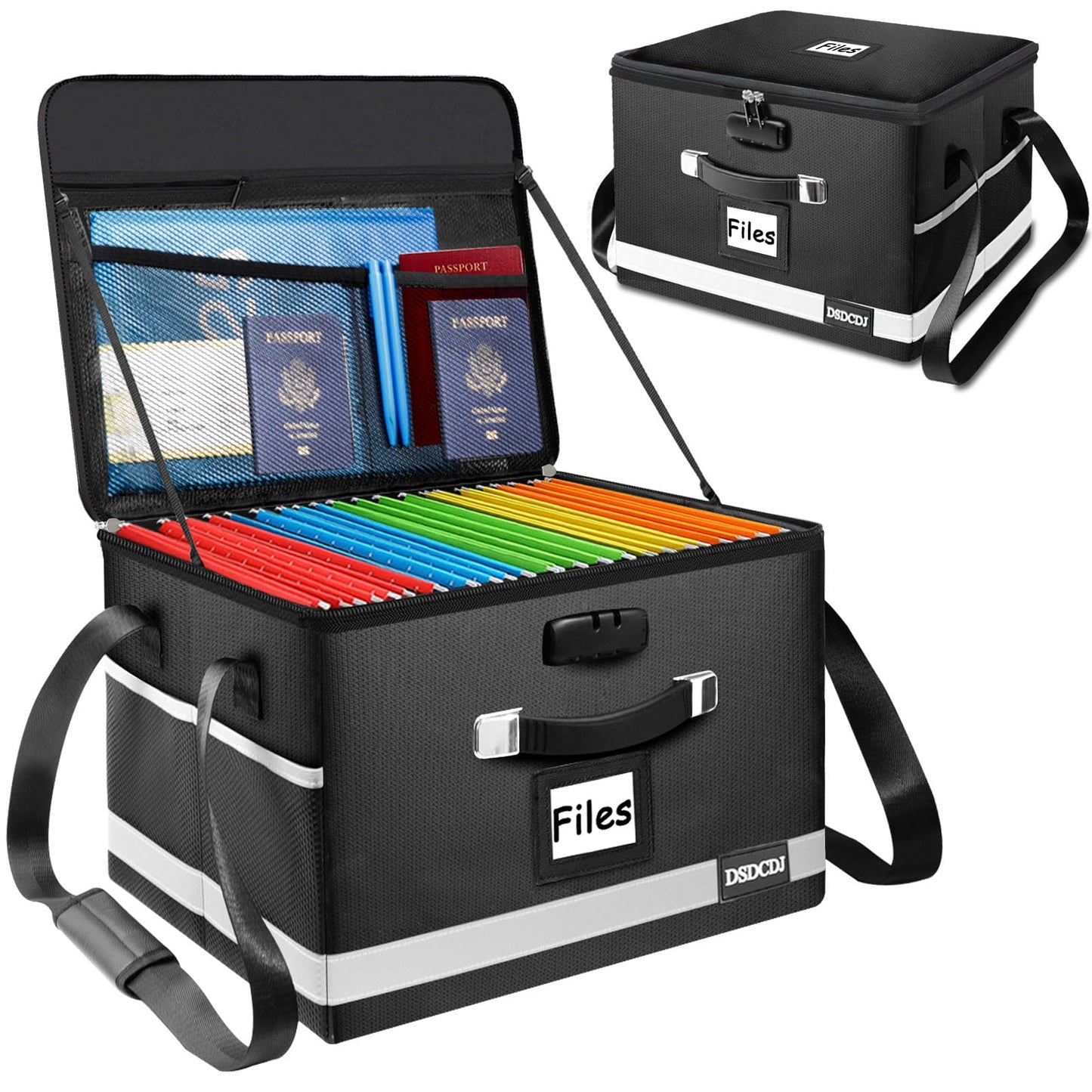 DSDCDJ Upgraded Fireproof File Box with Stay-Open Straps, Fireproof Document Box with Lock, Portable File Organizer Filing Cabinet with Handles for Hanging Letter/Legal Folder, 15.5" x 12.3" x 10.5"