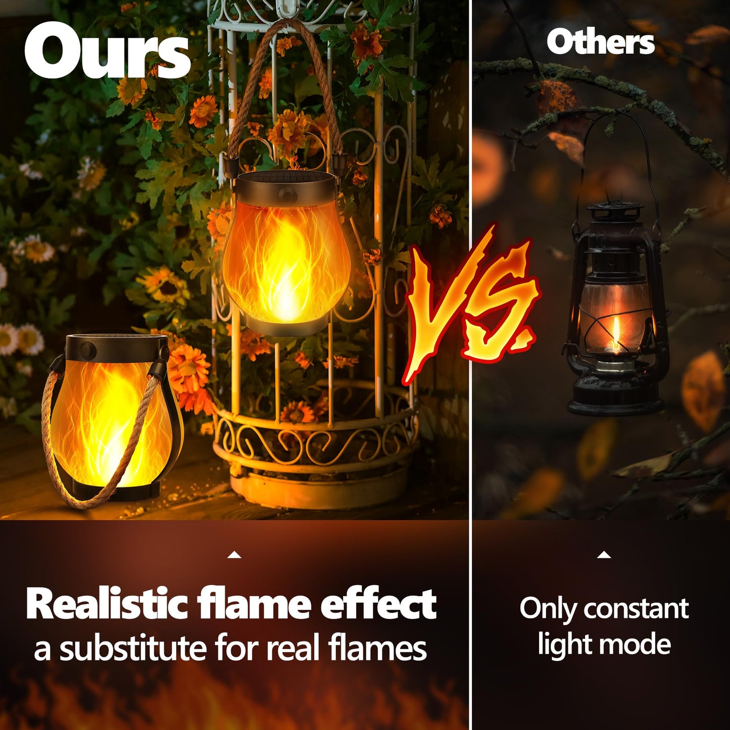 Jyoiat Outdoor Solar Lantern Lights - 2 Pack Solar Flame Hanging Patio Lights Garden Lights with USB Dual Mode Front Porch Lamps Wall Mount Patio Garage Decorative