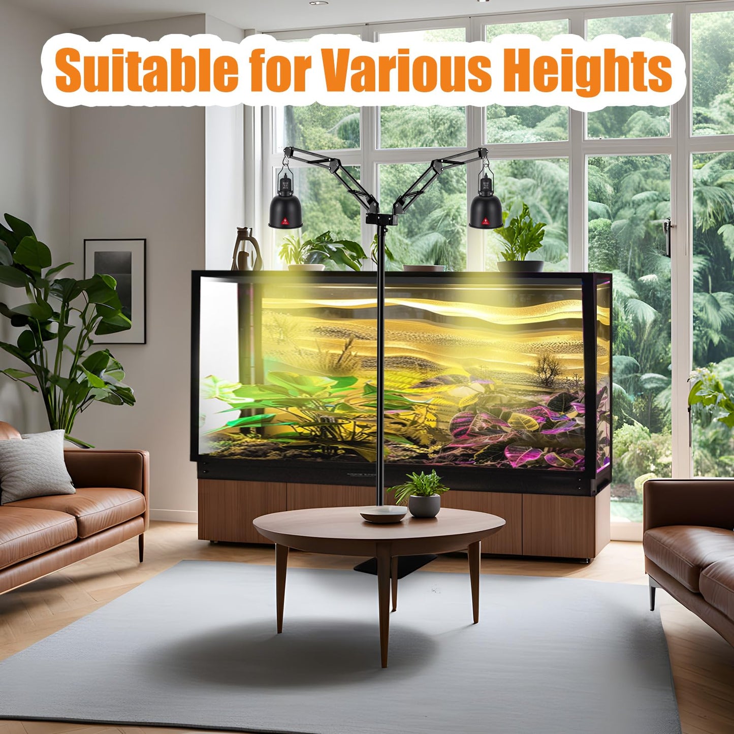 DXOPHIEX - Double reptile lamp holder with two brackets, adjustable height hanging heat lamp holder up to 74 inches, reptile heat lamp holder,