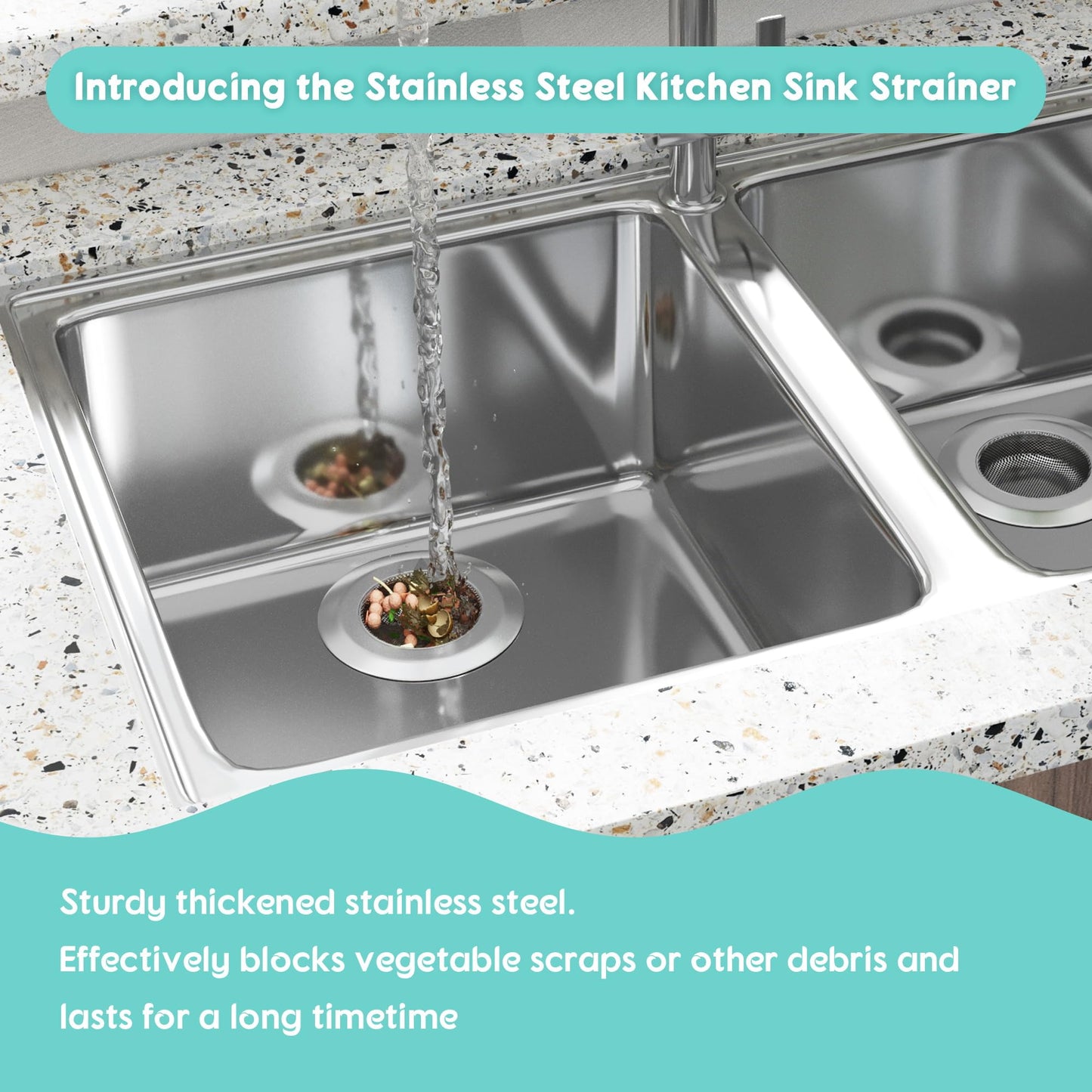 DPZM 1Pcs 304 Stainless Steel Sink Protectors for Kitchen Sink,Sink Protector with Rubber Foot,13.1''x11.6''x1''Sink Bottom Grid with 1Pcs Sink Strainers, Sink Grid for Single or Double Bowls