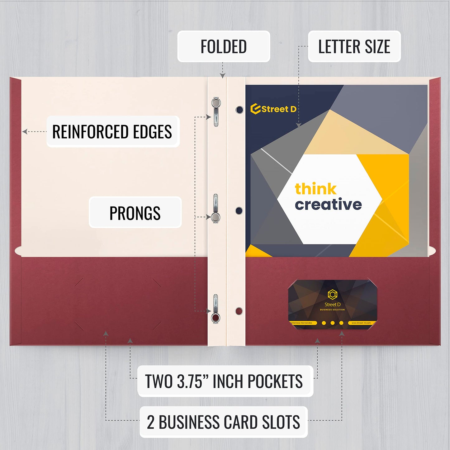 Better Office Products Burgundy Paper 2 Pocket Folders with Prongs, 50 Pack, Matte Texture, Letter Size Paper Folders, 50 Pack, with 3 Metal Prong Fastener Clips, Burgundy Red