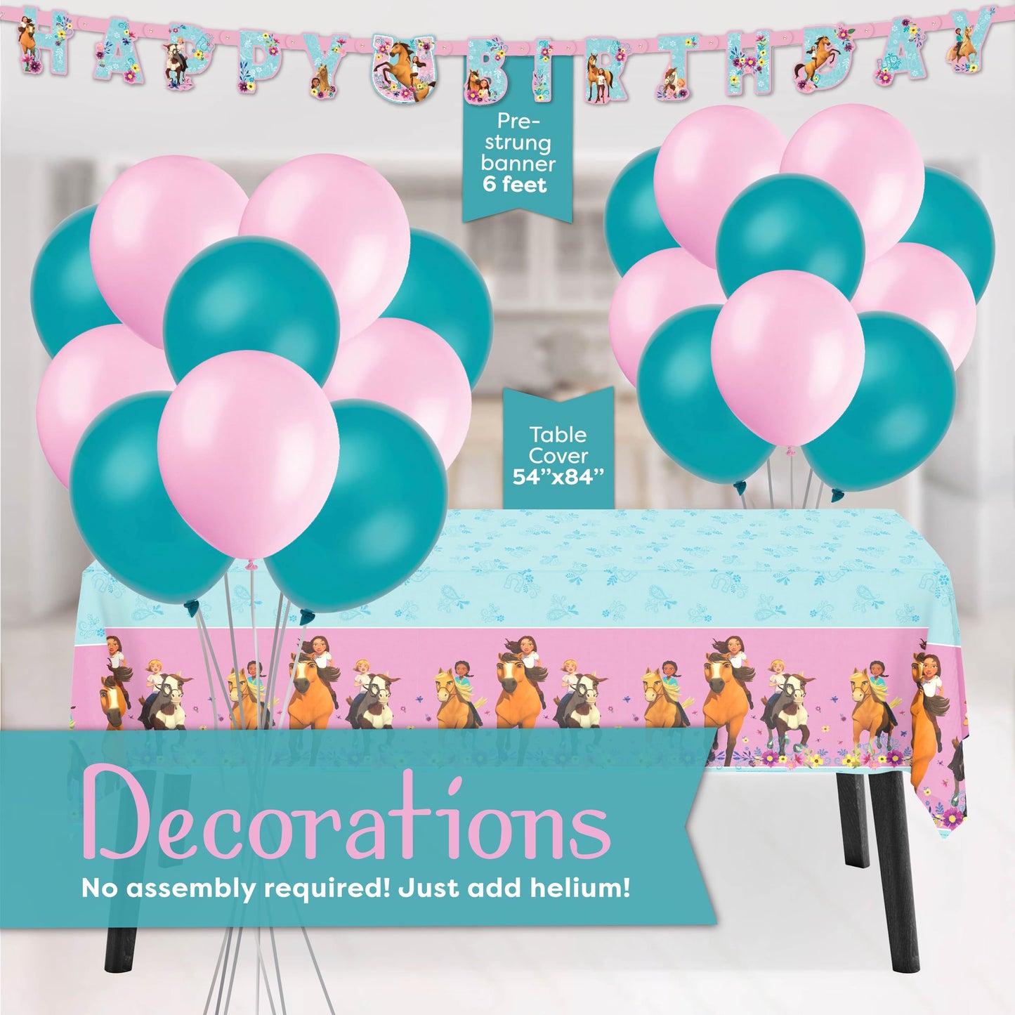 Spirit Riding Free Party Supplies and Decorations with Balloons for Spirit Birthday Party, Serves 16 Guests, Perfect for Girls and Boys, Easy Setup and Takedown with Banner, Table Cover, Plates,