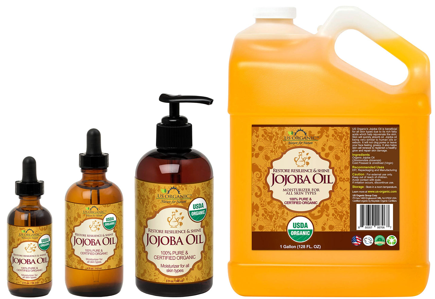 US Organic Jojoba Oil, USDA Certified,100% Pure & Natural, Cold Pressed, Virgin, Unrefined, Amber Glass Bottle with Glass Eye Dropper for Easy Application, Sourced from Israel, 8 oz (240 ml)