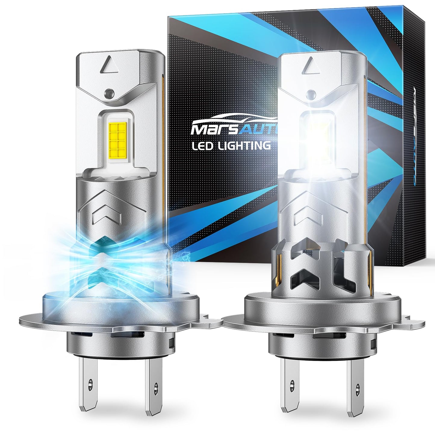 Marsauto M4 H7 LED Headlight Bulbs, 60000LM 6500K Cool White - 1200% Brighter, IP68 Waterproof, Plug and Play Halogen Replacement, 1:1 Size Fit, 80000 Hours Lifespan, Pack of 2