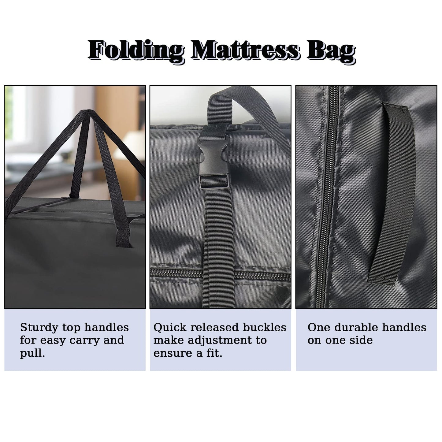 Andacar Folding Mattress Storage Bag, 63inch Durable Carry Case Fits for Tri-Fold Up to 6 inch Queen Mattress Waterproof Cushion Storage Bag - 61x28x18inch