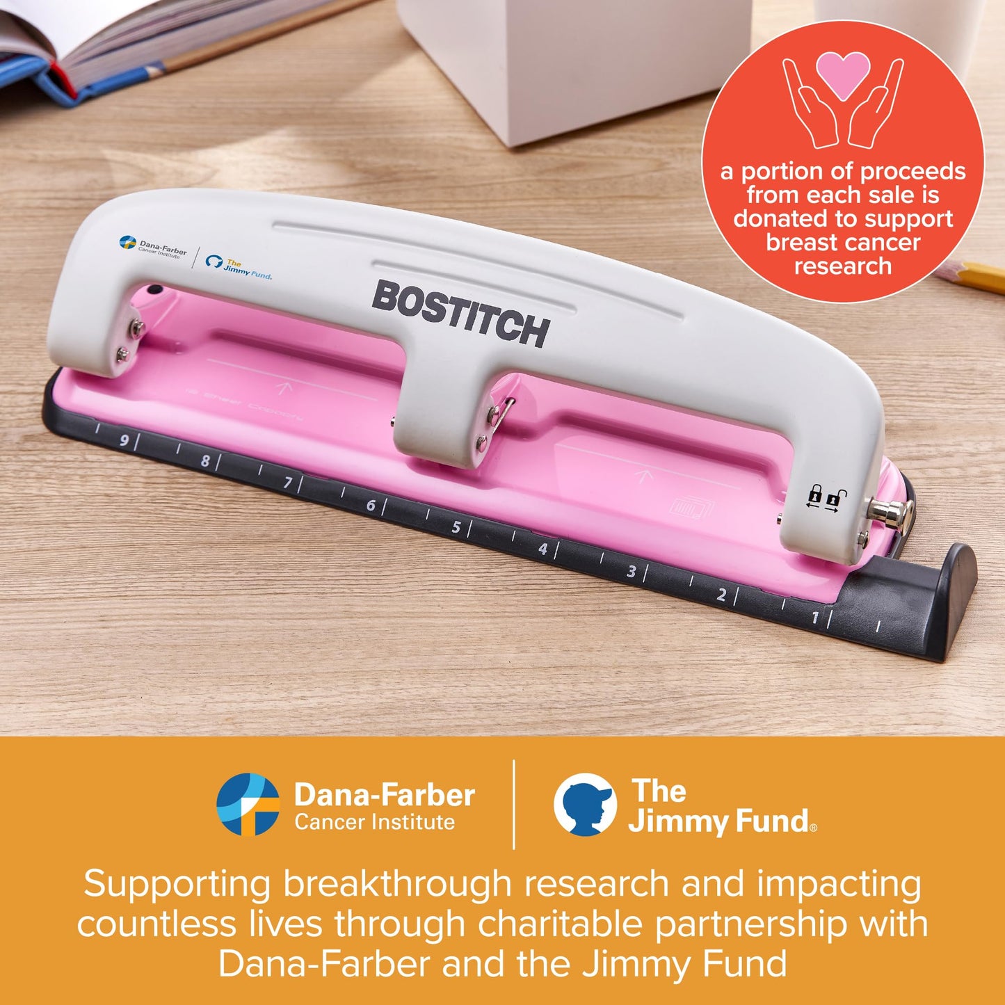 Bostitch inCOURAGE 12 Reduced Effort 3-Hole Punch, 12 Sheets, Pink (2188)