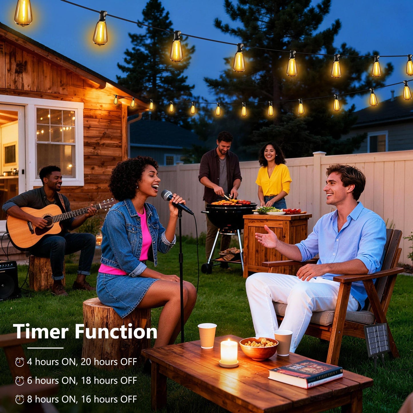 Lomotech Solar String Lights Outdoor Waterproof, 50FT 17+2 LED Shatterproof ST38 Bulbs, Solar String Lights with Remote & Timer, USB & Solar Powered Patio Lights for Outside Backyard Garden Porch