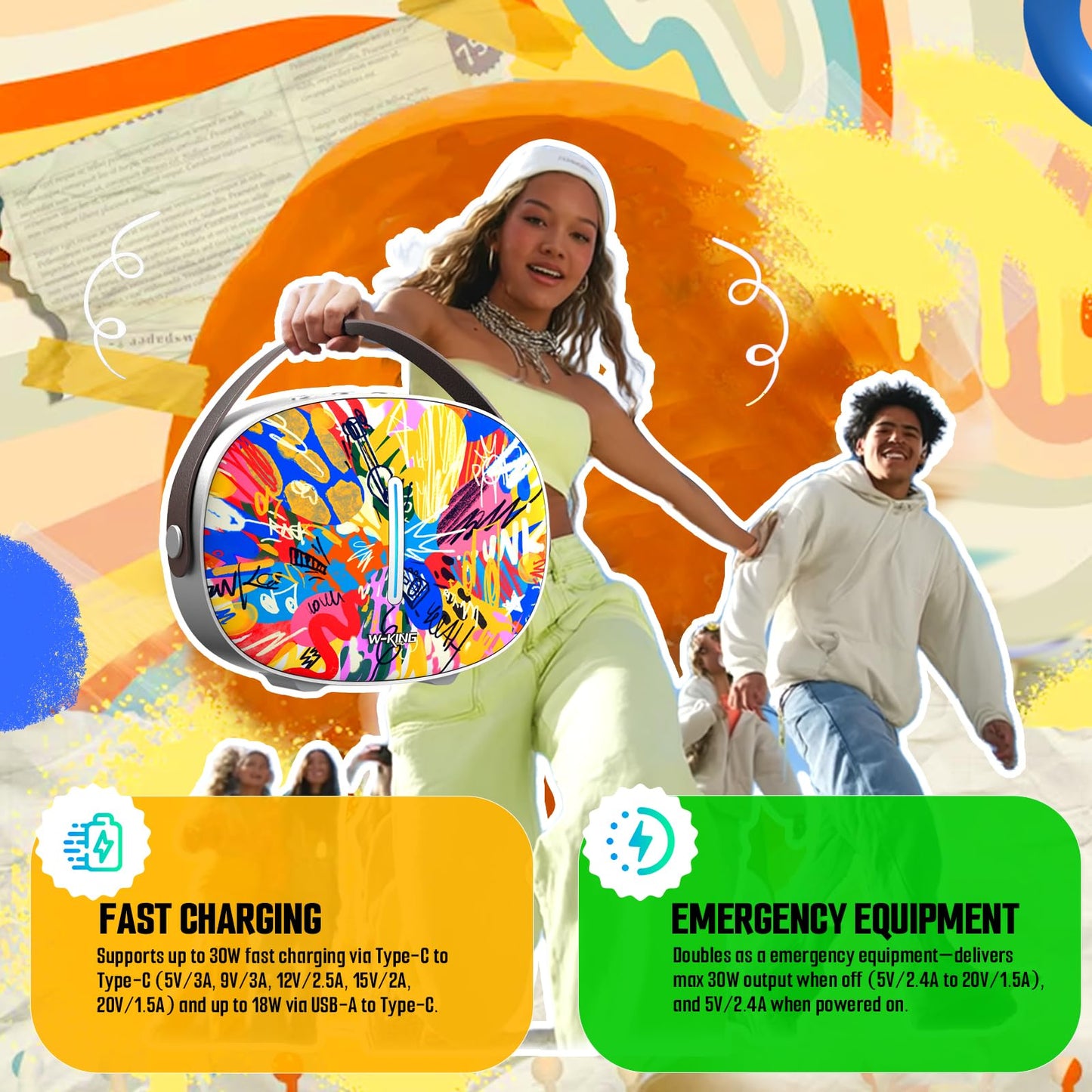 Bluetooth Speaker, W-KING T8II Portable Loud Speakers Bluetooth Wireless, 96W Max Party Large Outdoor Speaker Boombox Subwoofer, Heavy Bass/Crystal Clear Sound/Fast Charging/LED/BT5.4/AUX/USB Playback