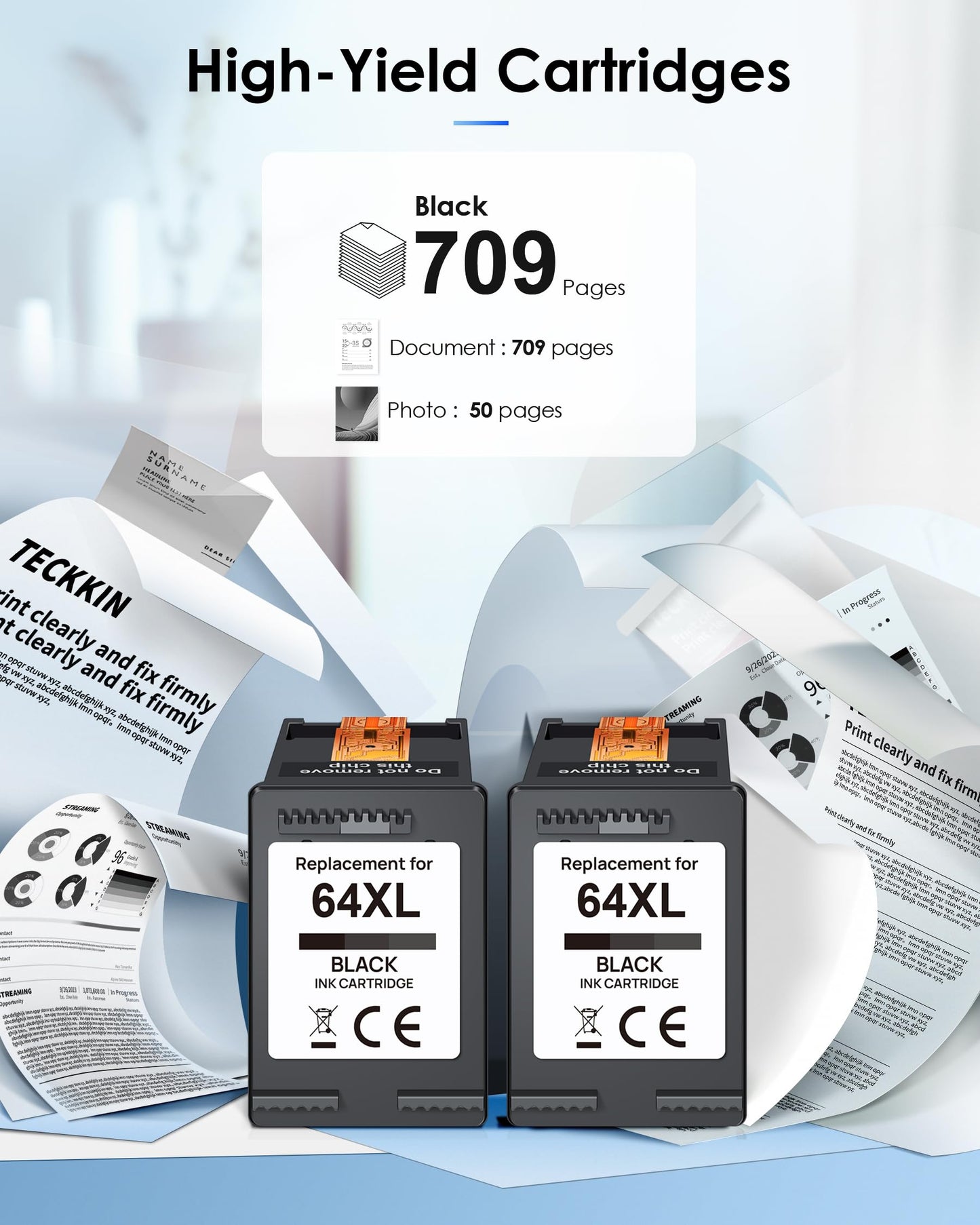 2 Black 64XL Ink Cartridge for HP Printer Combo Pack Replacement for HP 64 XL HP64XL Cartouche Encre for HP Envy Photo 6200 Series 6230 6232 6255 6258 7120 7100 7158 7800 7820 Tango X Series Printer