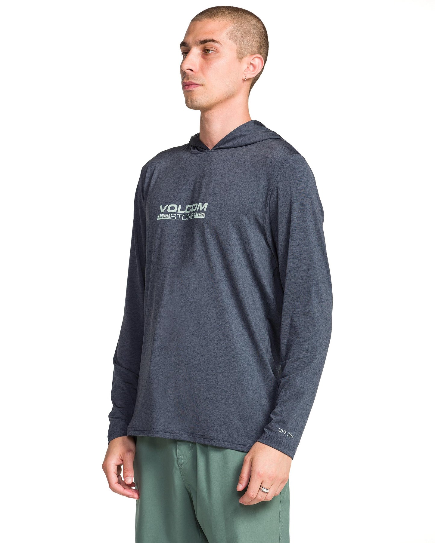 Volcom Men's Hooded Long Sleeve Lightweight Sun Shirt, Dark Slate, Large