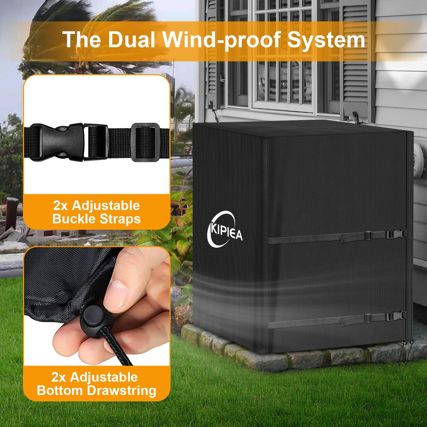 Kipiea Heavy Duty Air Conditioner Cover for Outside Units, Windproof, Anti-UV, Tear & Fade Resistant AC Cover for Winter (28" W x 28" D x 30" H)