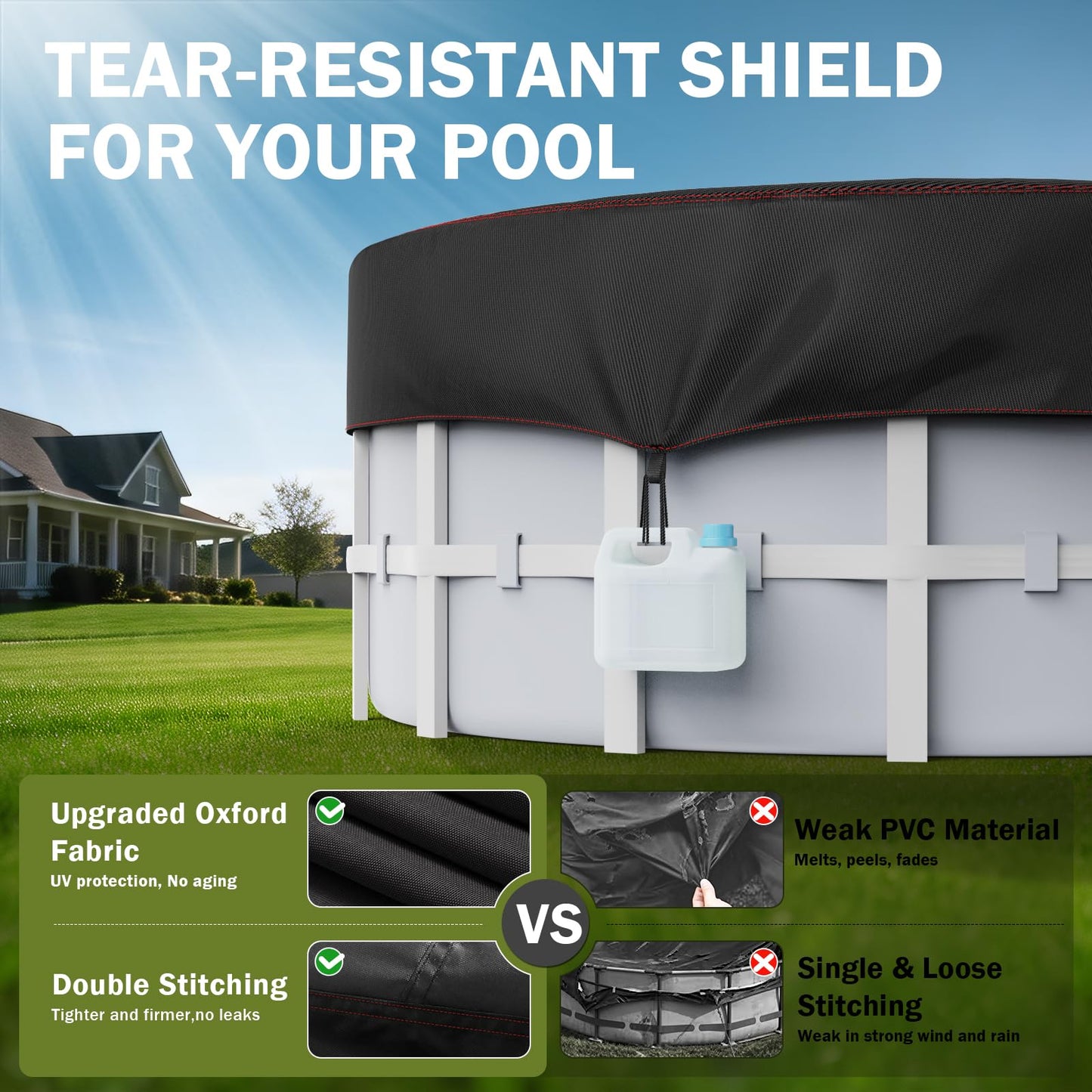 15 Ft Round Pool Cover, Solar Covers for Above Ground Pools, Summer Pool Cover Protector with Tightening Ratchet, Swimming Pool Cover Ideal for Waterproof and Dustproof