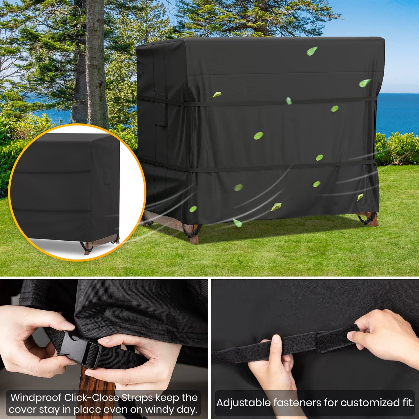 Velway Outdoor Swing Cover 3 Triple Seater Waterproof Patio Hammock Cover 87x49x70 All Weather Windproof Glider Chair Cover for Garden Furniture, Black