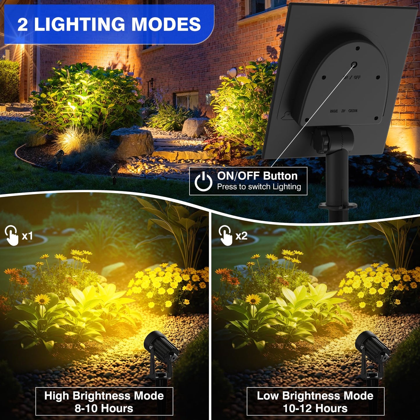 2W Solar Spotlights,T-SUNRISE IP65 Waterproof Outdoor Solar Lights Landscape Lighting Wall Light Auto On/Off with 2 Warm White Dual Spot Headlamp for Tree,Patio, Yard, Garden