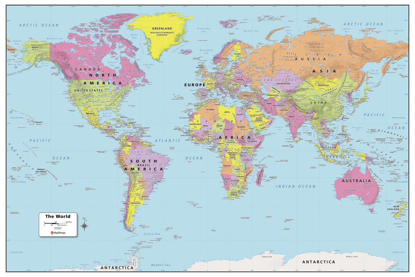 MapSherpa: World Wall Map - Large - 48 x 32 inches - Front Lamination