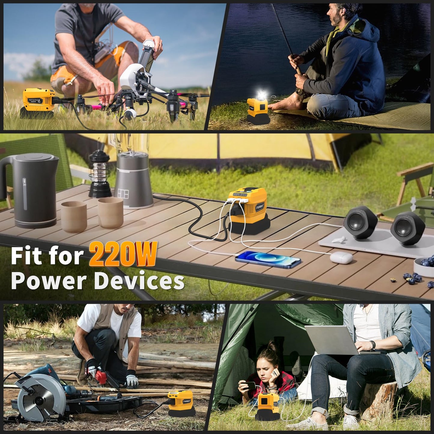 Kzreect 220W Power Inverter Compatible with Dewalt 20V Batteries (Battery Not Included) DC to 110V AC, 400 Lumen
