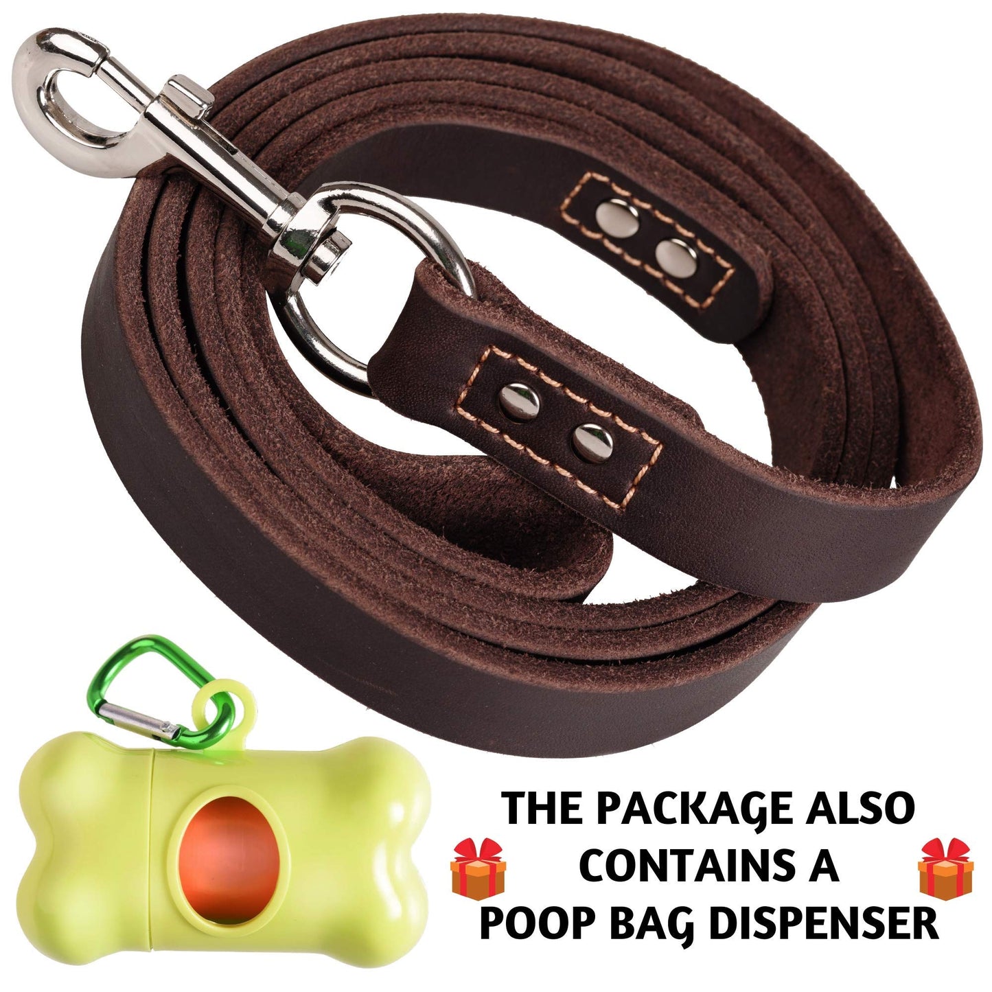 ADITYNA Leather Dog Leash 6ft - Dog Training Leash for Small, Medium, Large, and Extra-Large Dogs - Laisse Pour Chien (Brown, Extra-Large Dogs: 6 ft x 1")