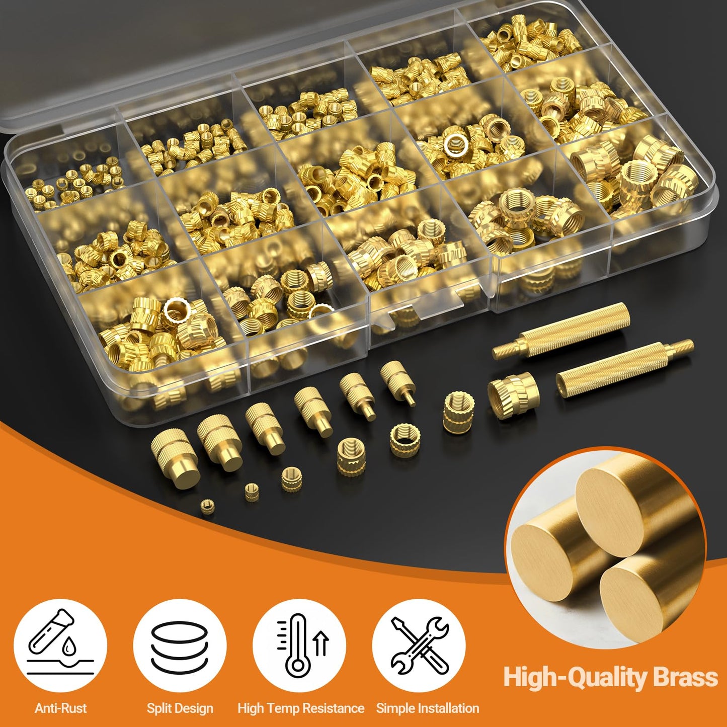 Preciva Threaded Inserts Set, 300Pcs Heat Set Inserts with M2 M3 M4 M5 M6 M8 Insert-Tip, 100W Digital Soldering Iron, Holder and Tweezer, for 3D Printer Parts or Plastic Parts