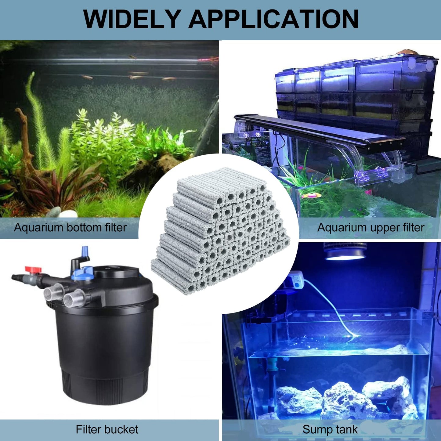 RealPlus Ceramic Bio Filter Media for Aquarium Sump Canister Pond Fish Tank Vast Surface Area, Blue (15.8cm Length / 56pcs)